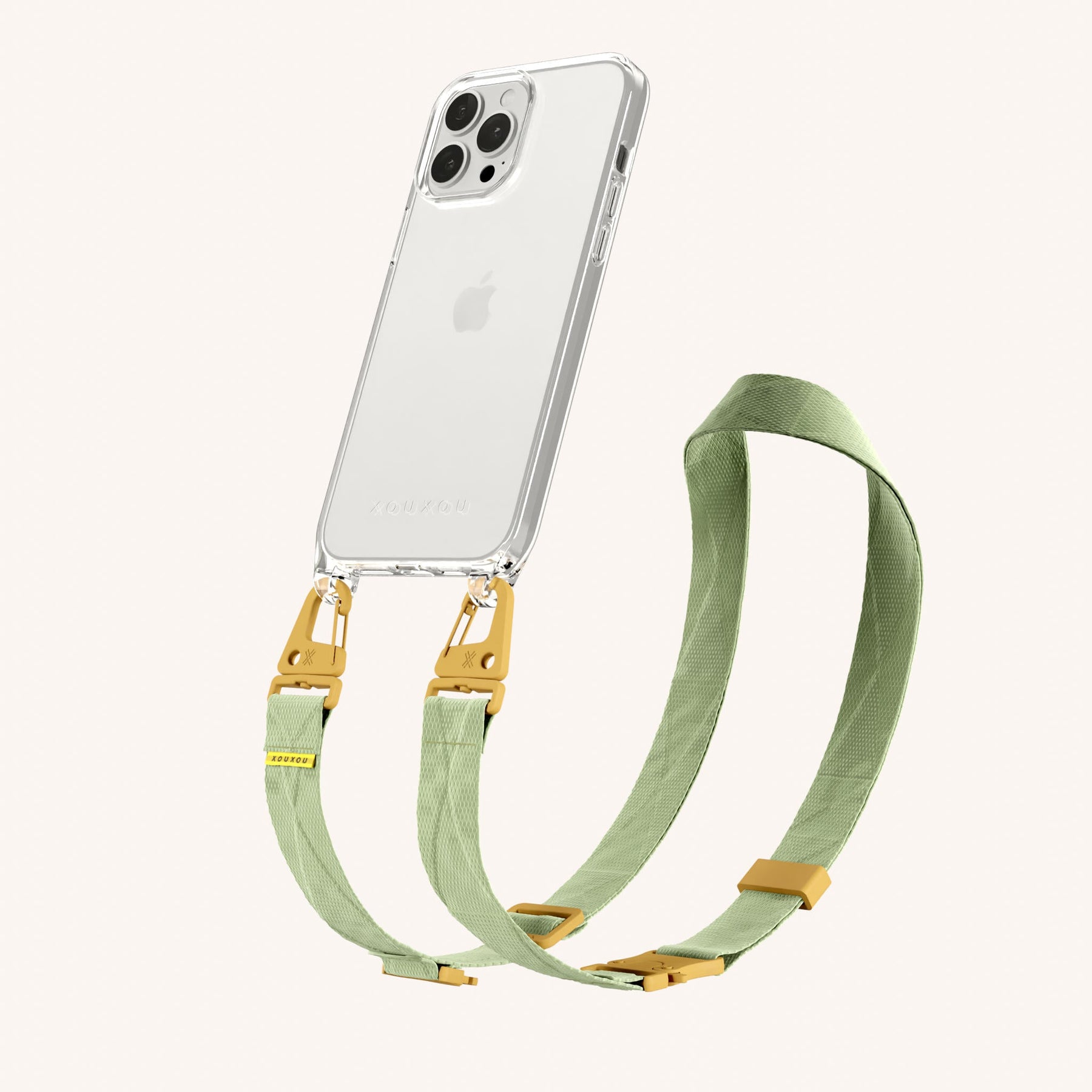 Phone Necklace with Lanyard in Clear + Light Olive