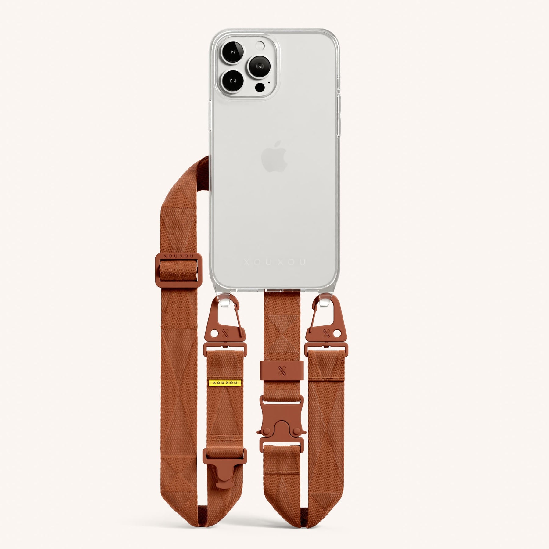 Handykette mit Gurt in Transparent + Rostrot