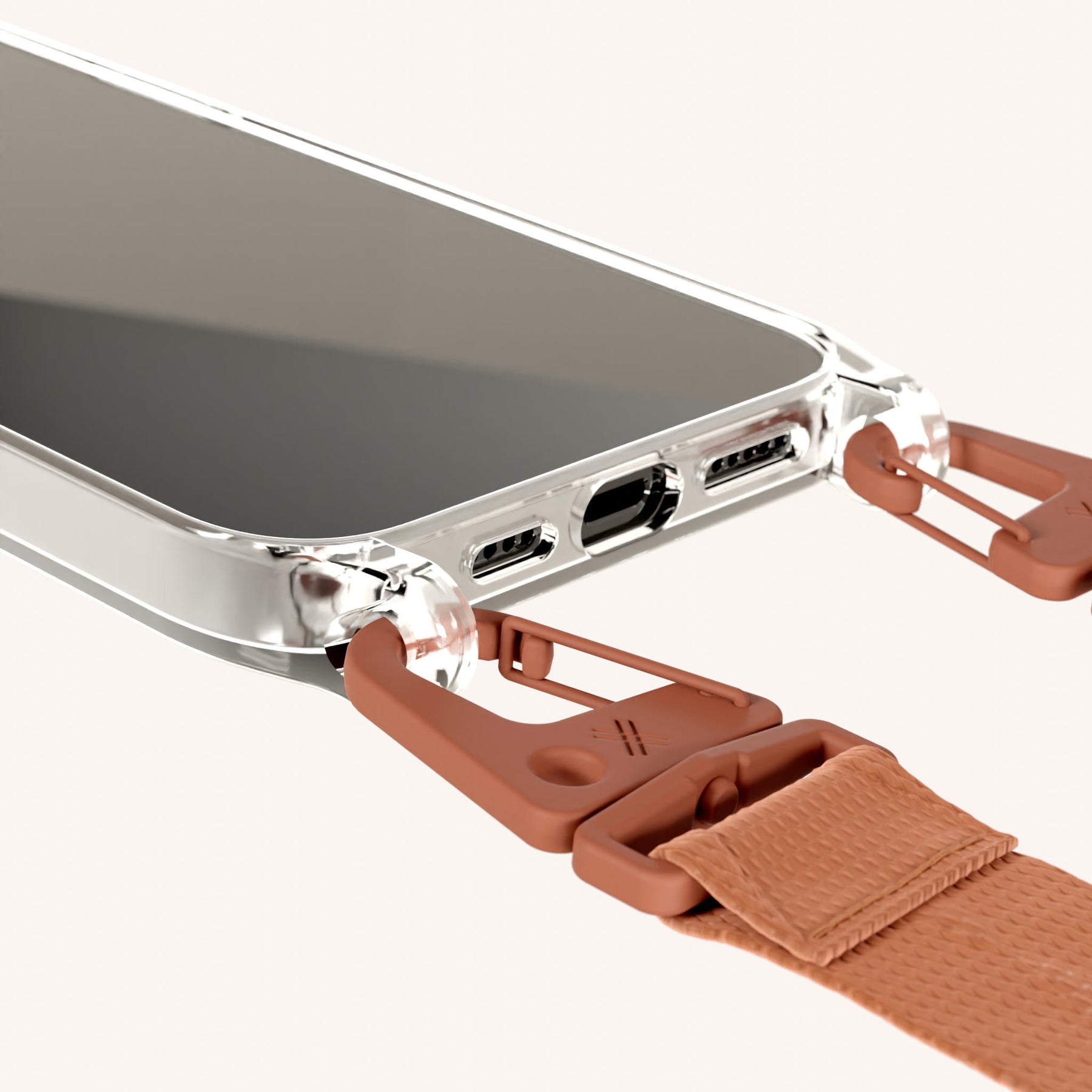 Handykette mit Gurt in Transparent + Rostrot