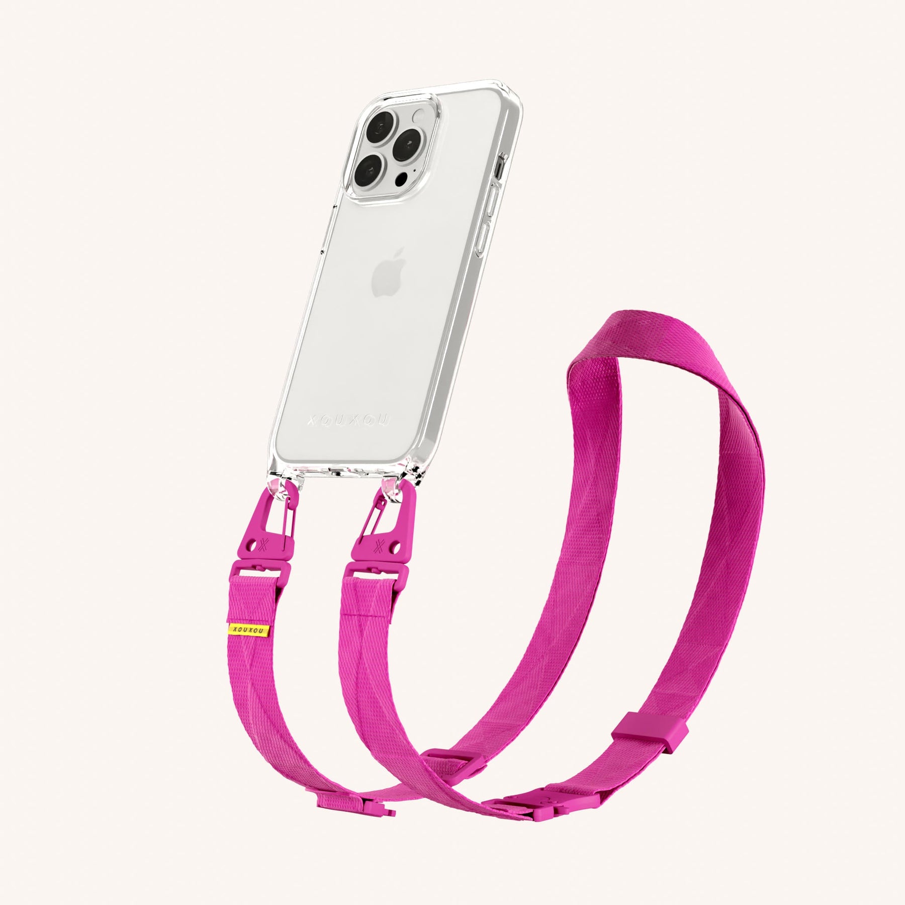 Phone Necklace with Lanyard in Clear + Power Pink