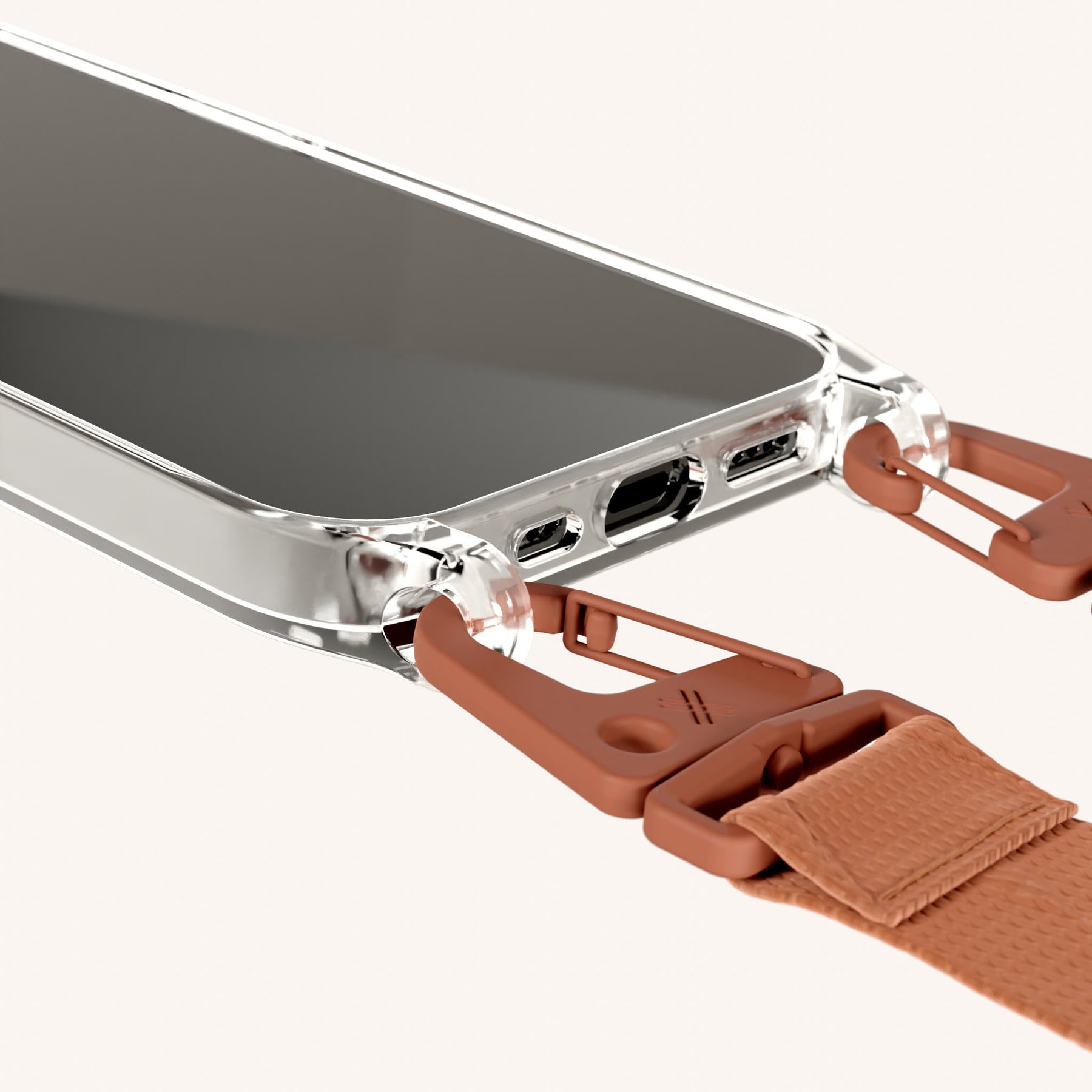 Handykette mit Gurt in Transparent + Rostrot