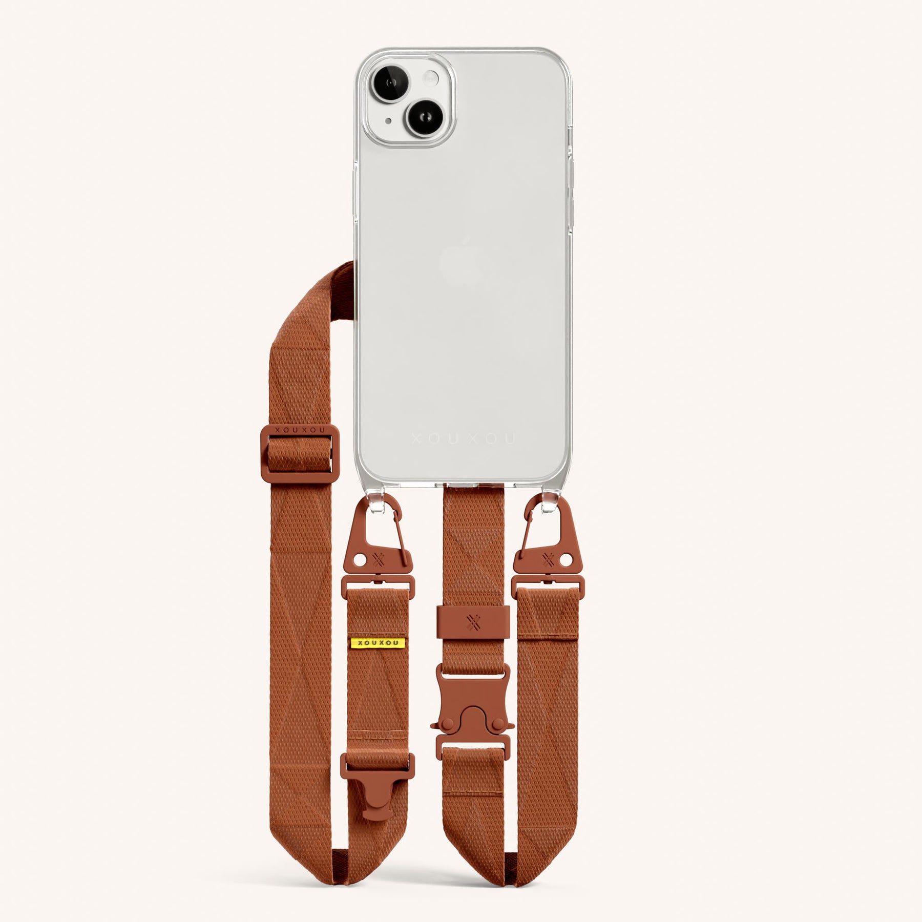 Handykette mit Gurt in Transparent + Rostrot