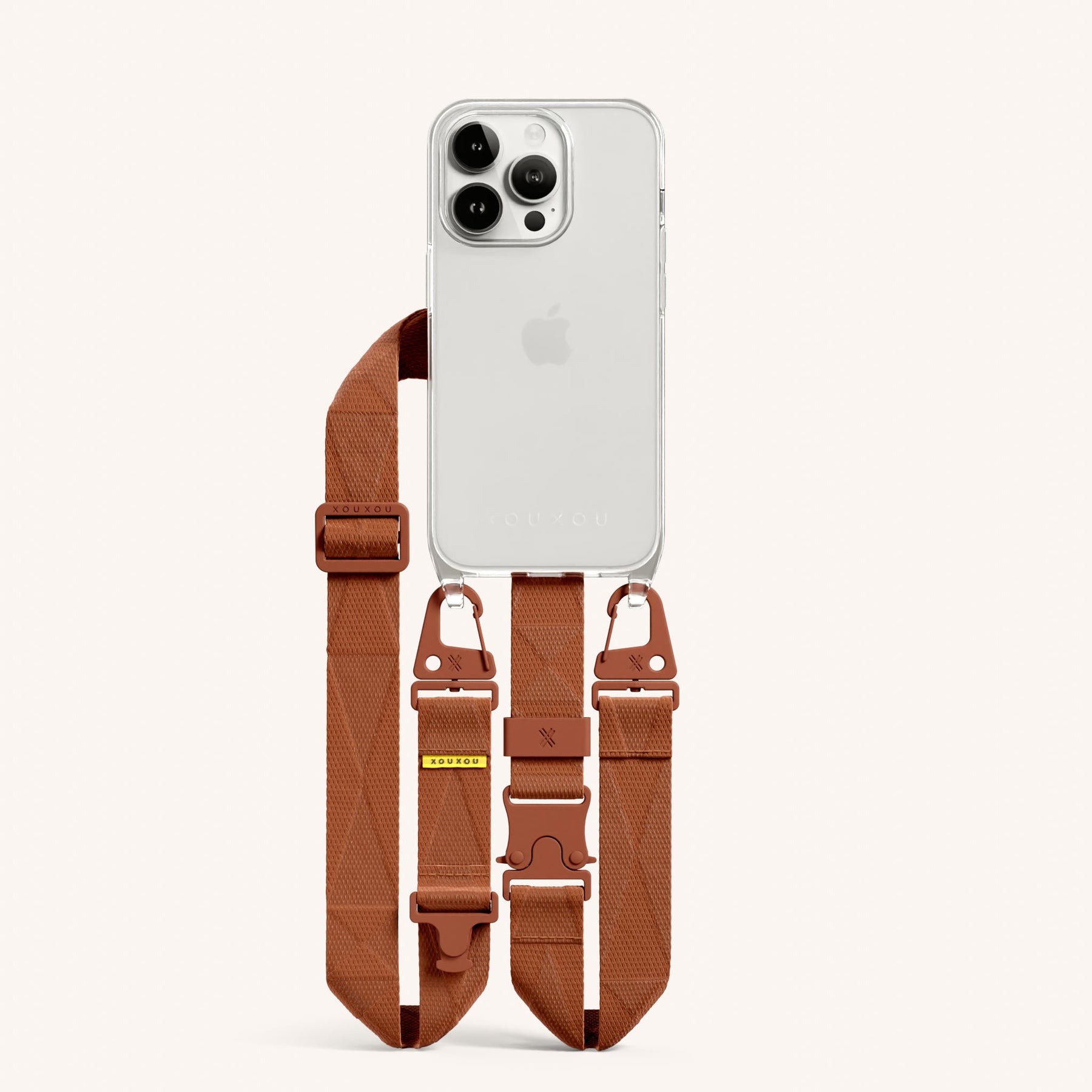 Handykette mit Gurt in Transparent + Rostrot