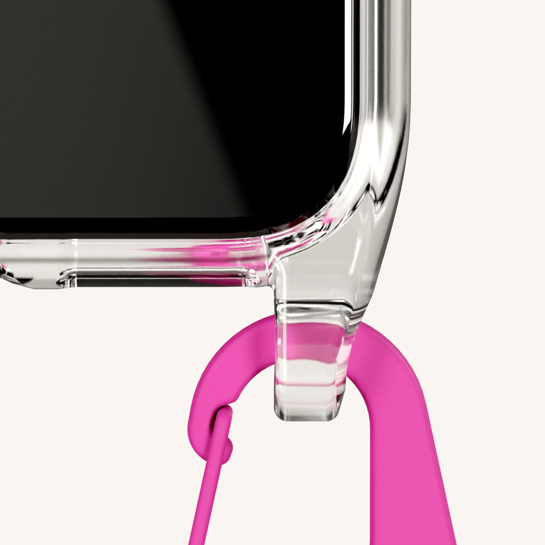 Phone Necklace with Lanyard in Clear + Power Pink
