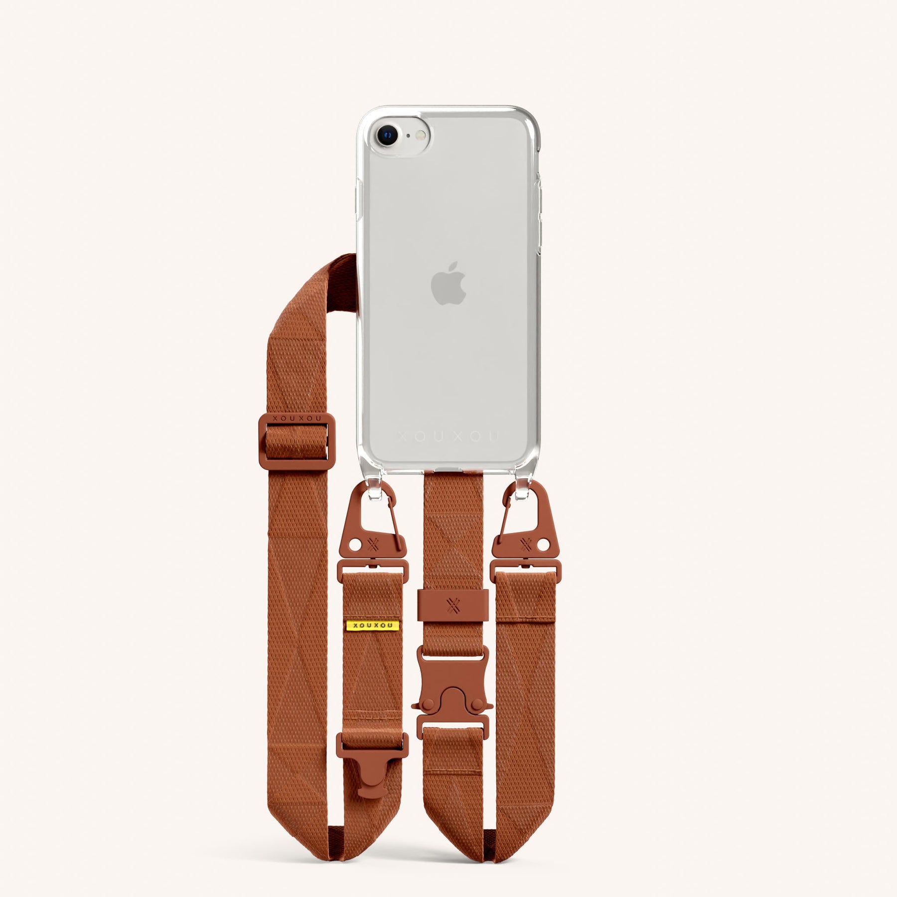 Handykette mit Gurt in Transparent + Rostrot