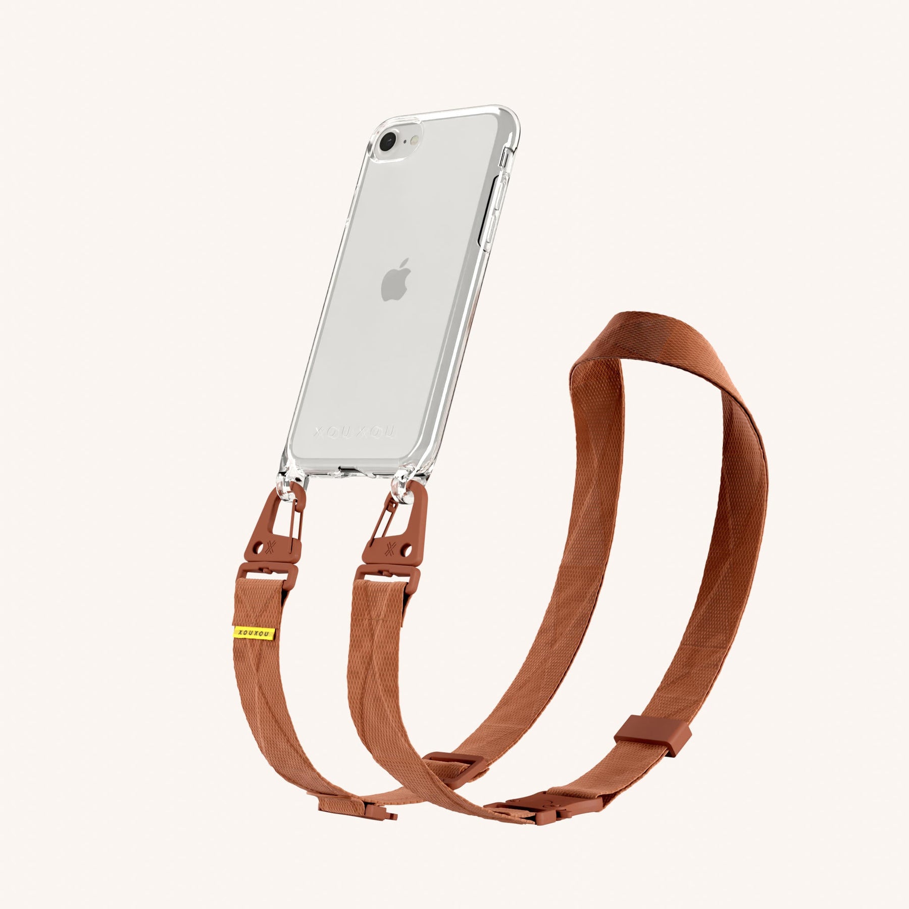 Handykette mit Gurt in Transparent + Rostrot
