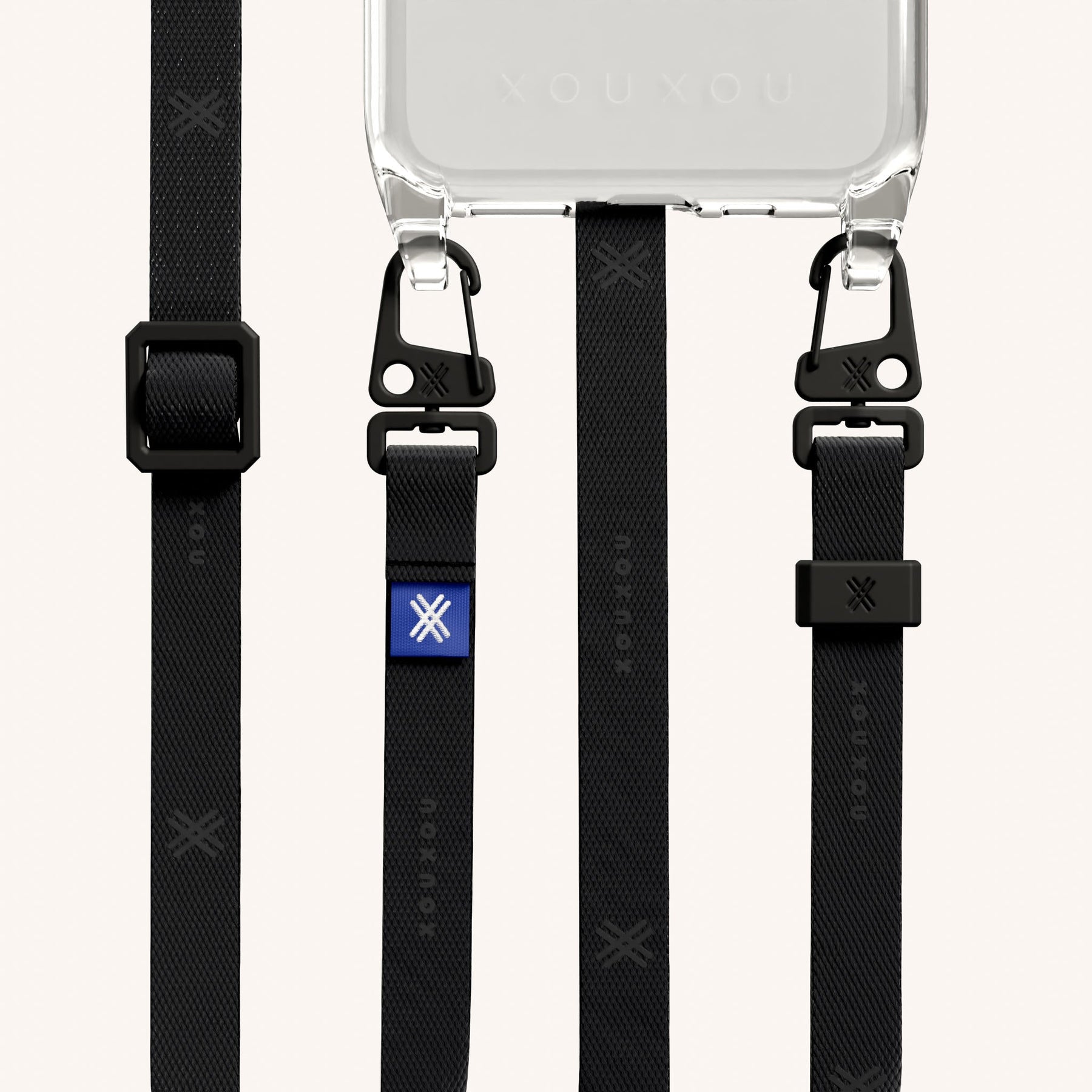 Handykette mit schmalem Gurt in Transparent + Schwarz