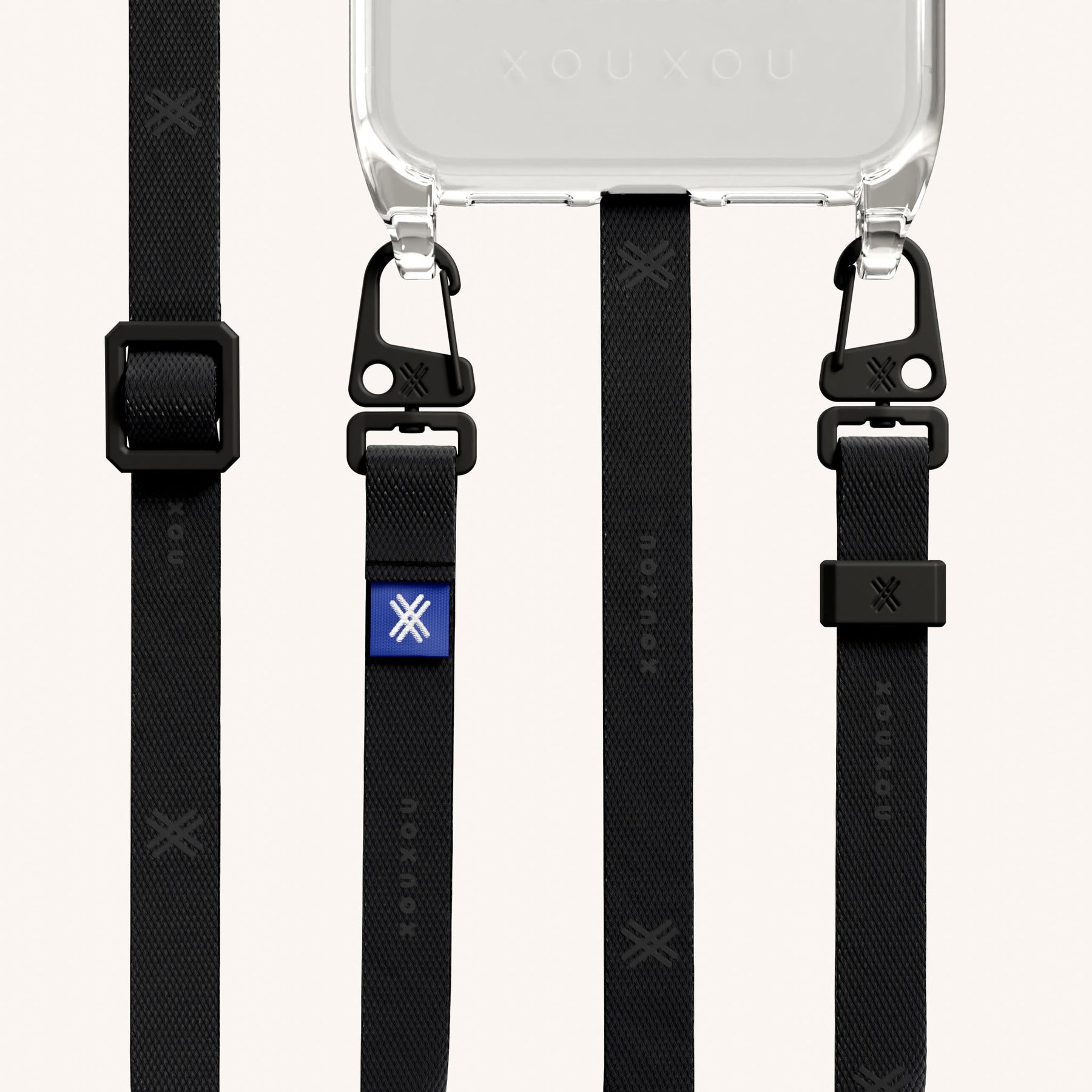 Handykette mit schmalem Gurt in Transparent + Schwarz