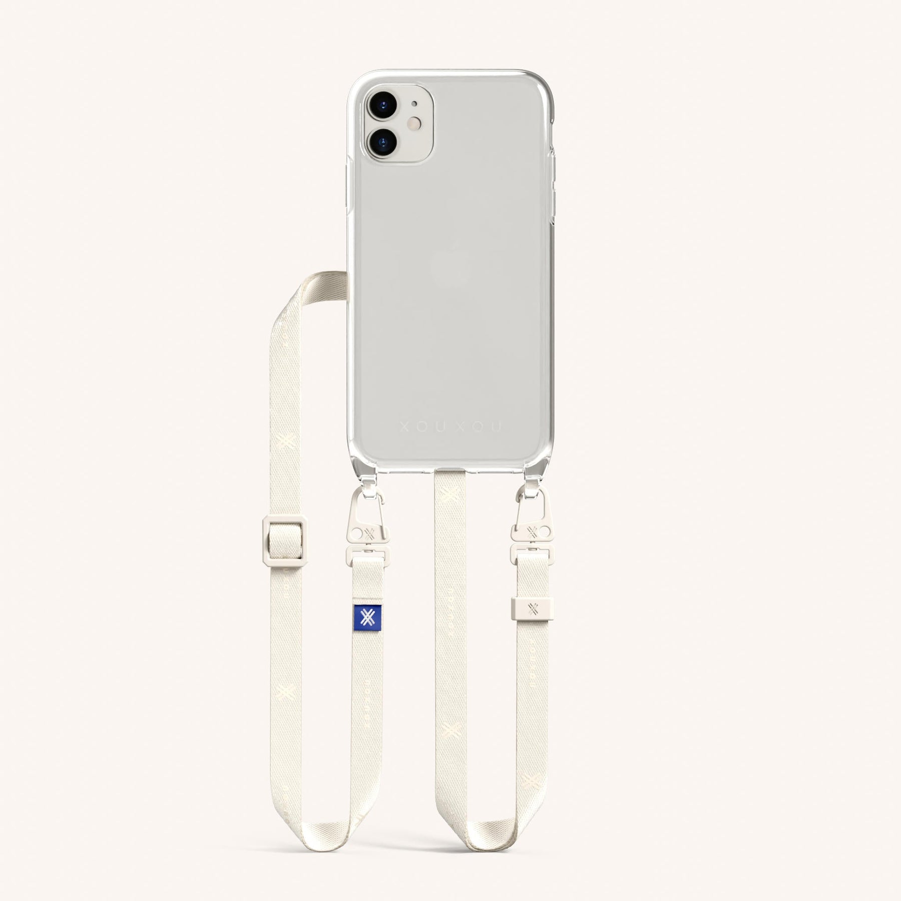 Handykette mit schmalem Gurt in Transparent + Kreideweiss