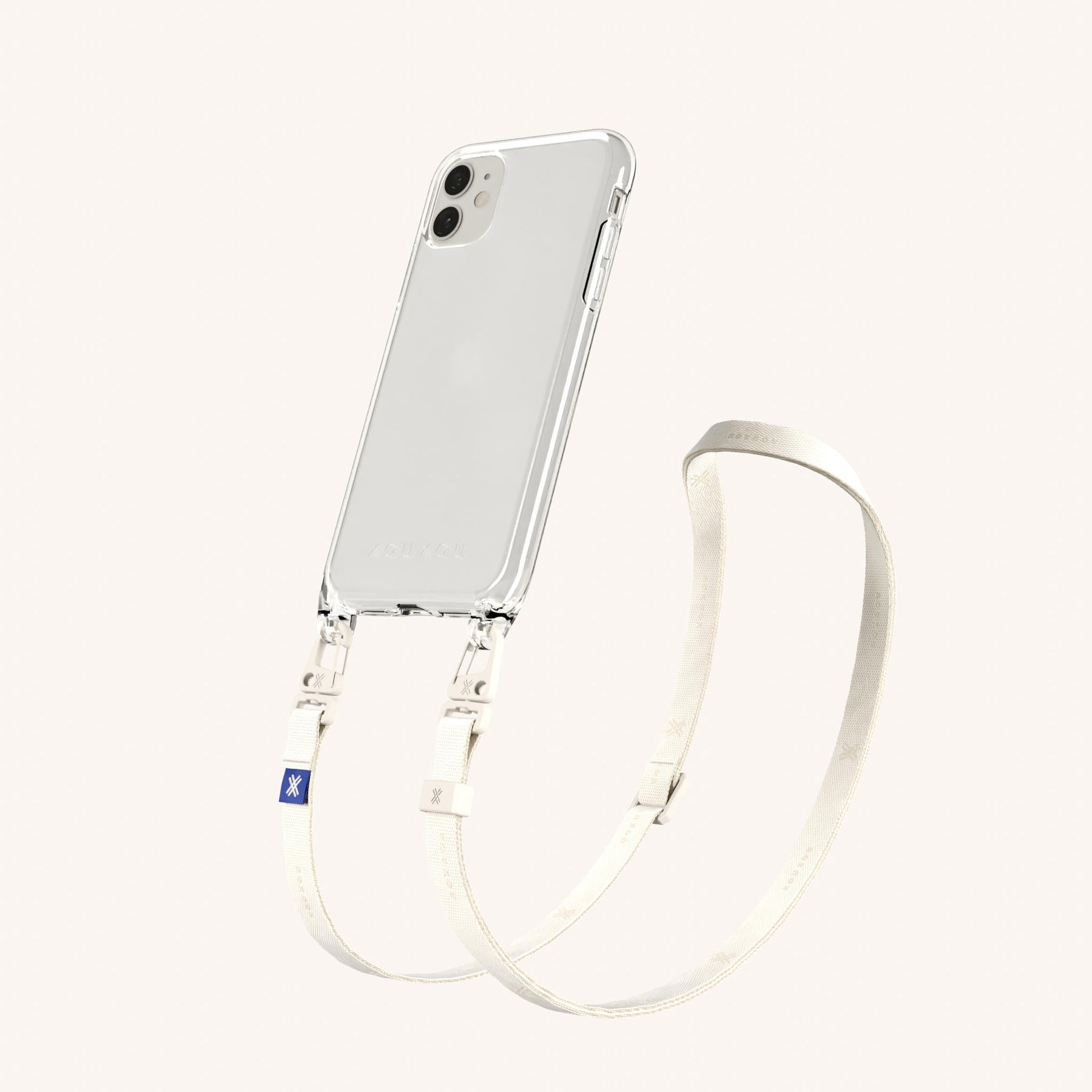 Handykette mit schmalem Gurt in Transparent + Kreideweiss