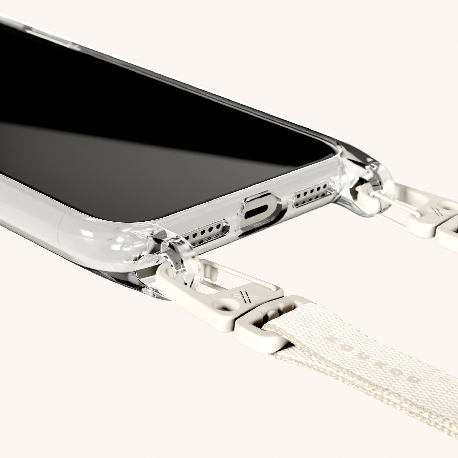 Handykette mit schmalem Gurt in Transparent + Kreideweiss