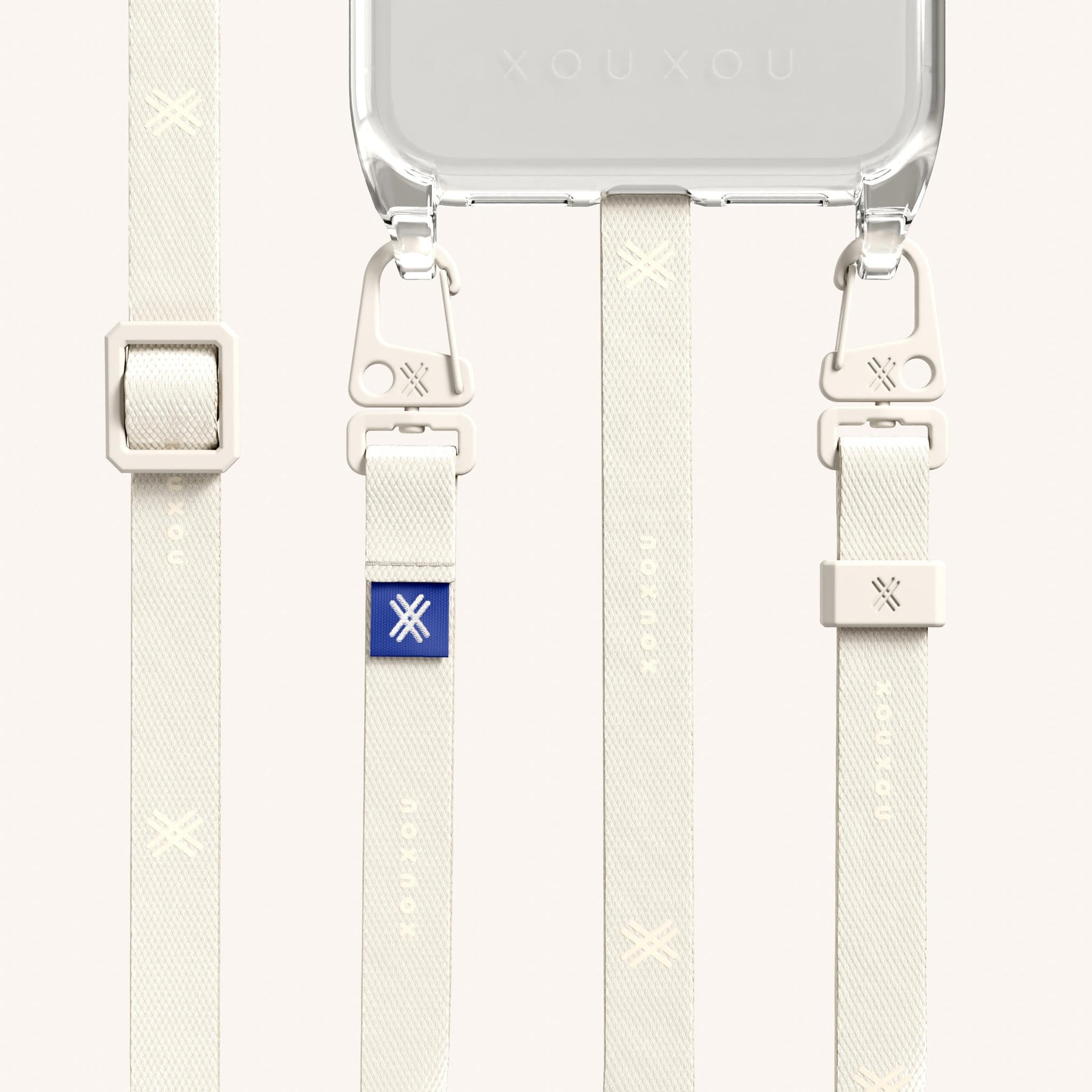 Handykette mit schmalem Gurt in Transparent + Kreideweiss