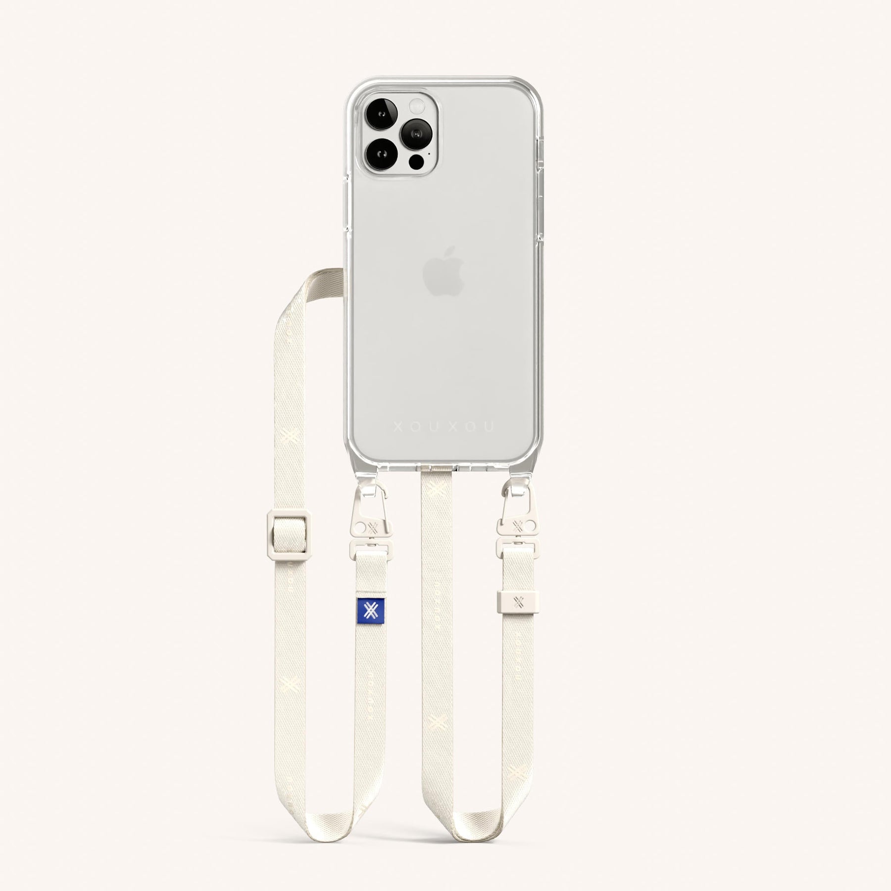 Handykette mit schmalem Gurt in Transparent + Kreideweiss