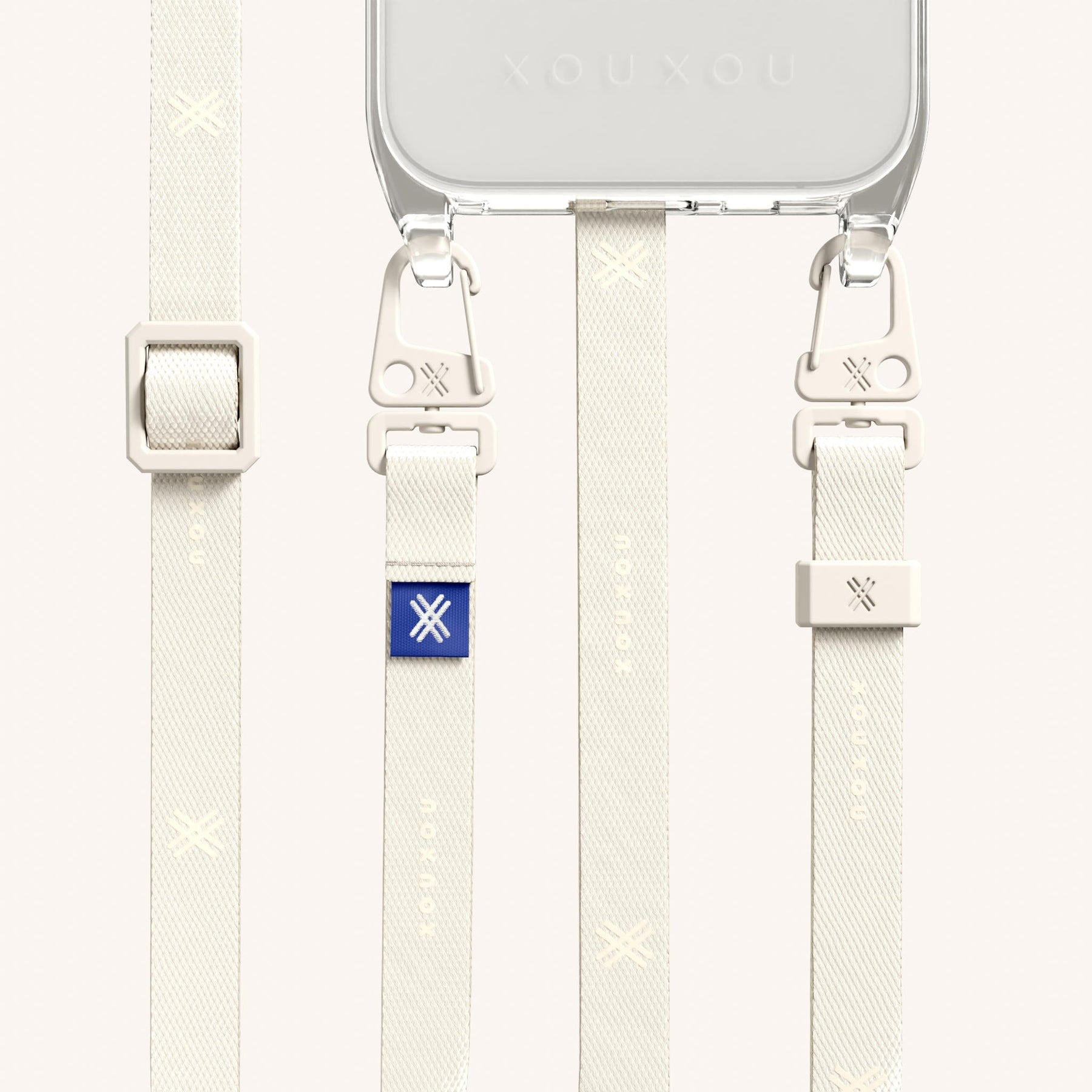 Handykette mit schmalem Gurt in Transparent + Kreideweiss