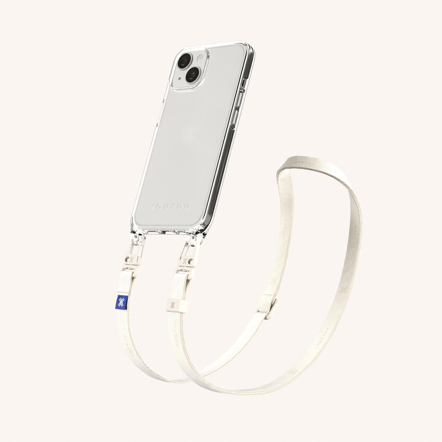 Handykette mit schmalem Gurt in Transparent + Kreideweiss