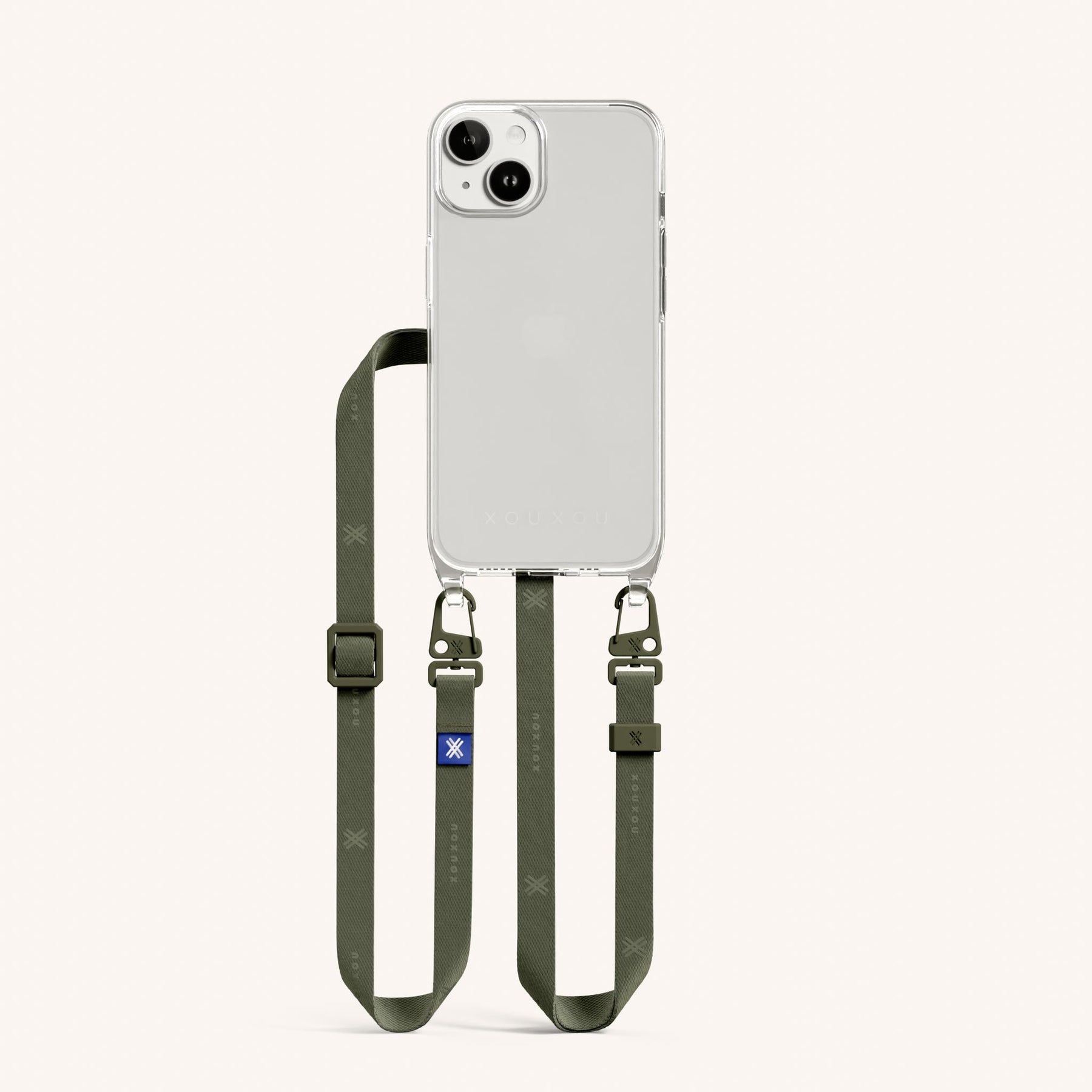 Handykette mit schmalem Gurt in Transparent + Moos