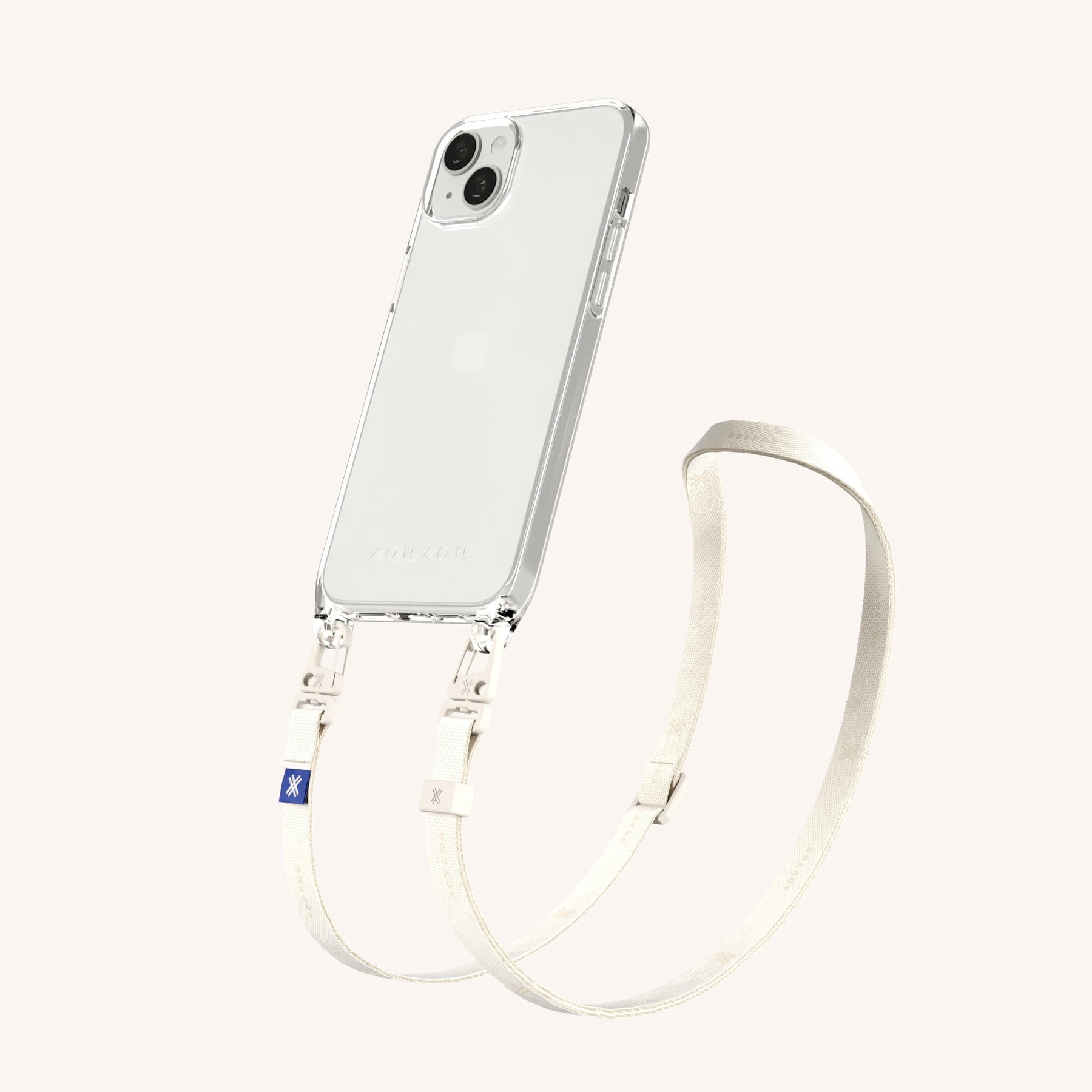 Handykette mit schmalem Gurt in Transparent + Kreideweiss