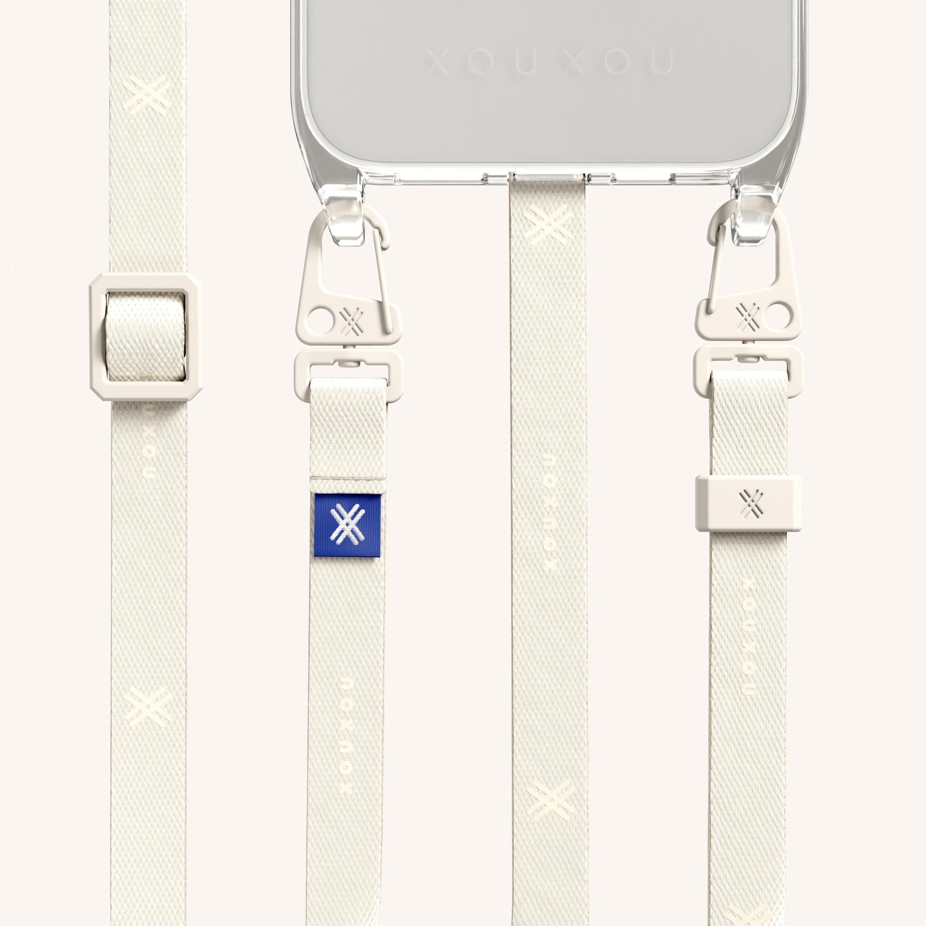 Handykette mit schmalem Gurt in Transparent + Kreideweiss