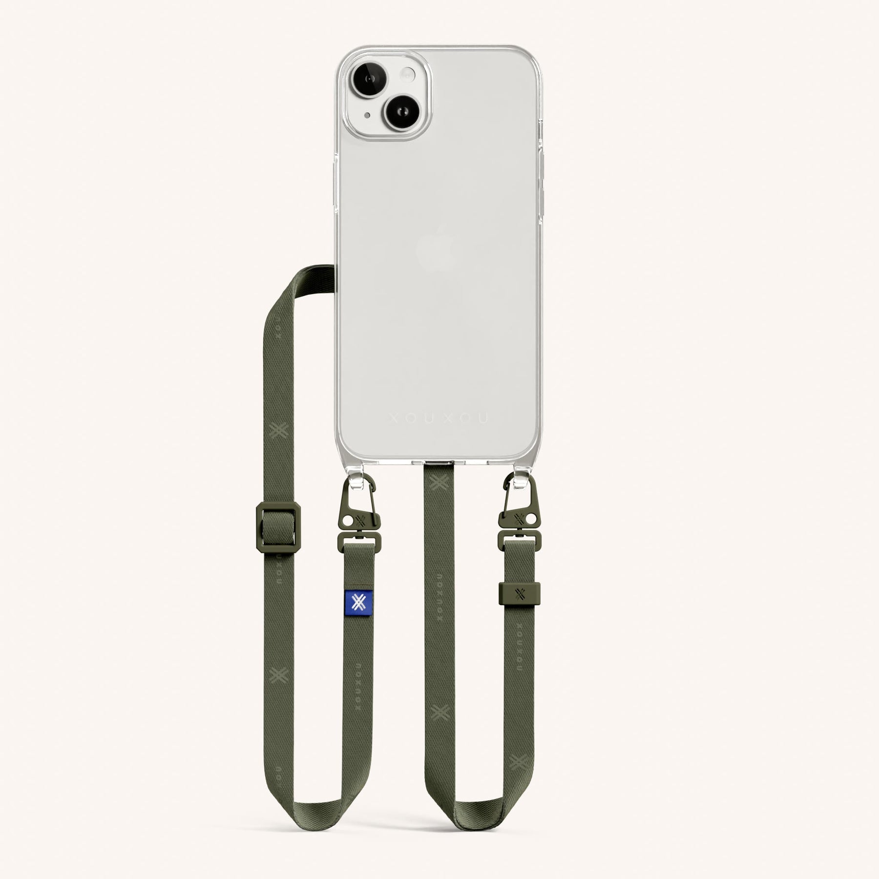 Handykette mit schmalem Gurt in Transparent + Moos