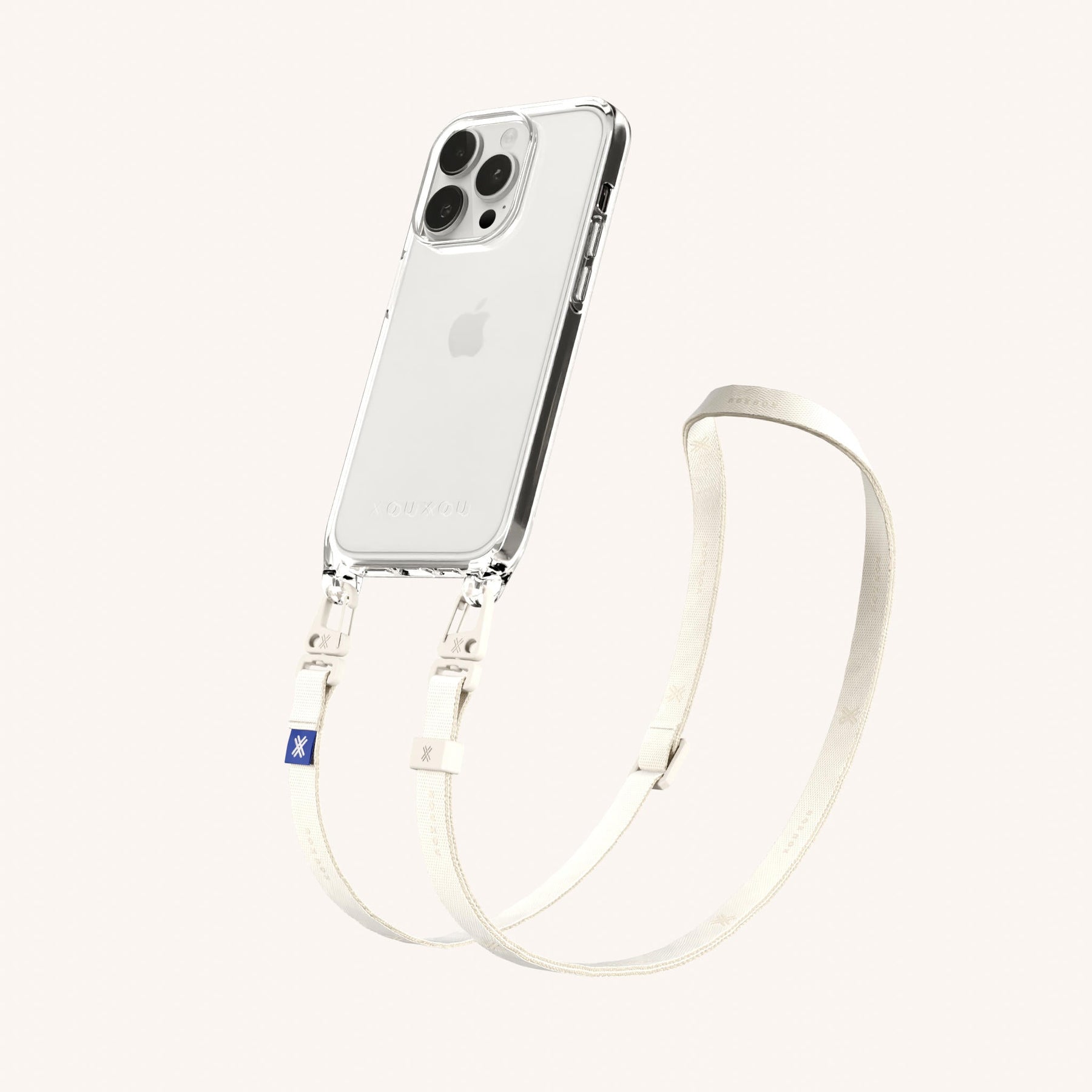 Handykette mit schmalem Gurt in Transparent + Kreideweiss