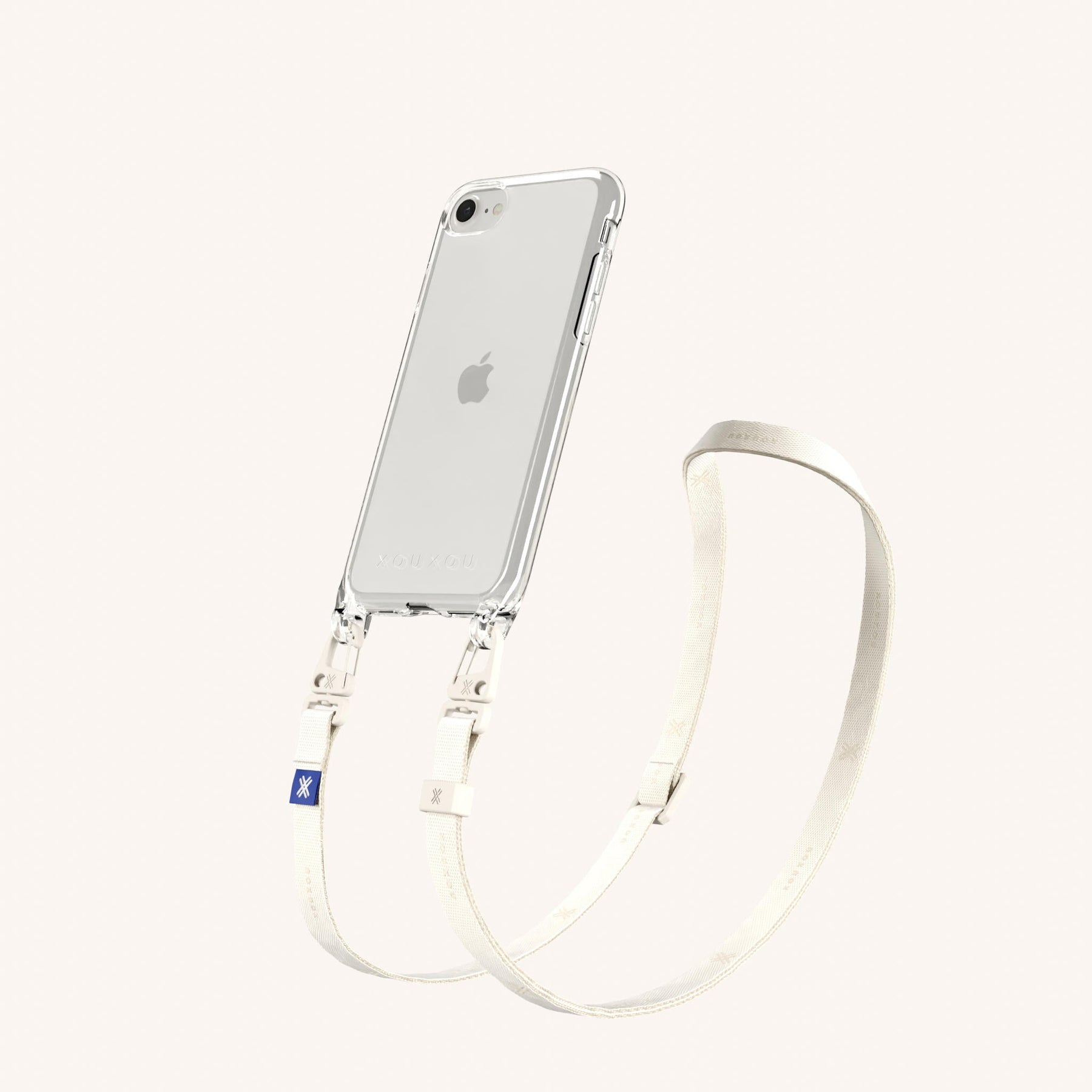 Handykette mit schmalem Gurt in Transparent + Kreideweiss
