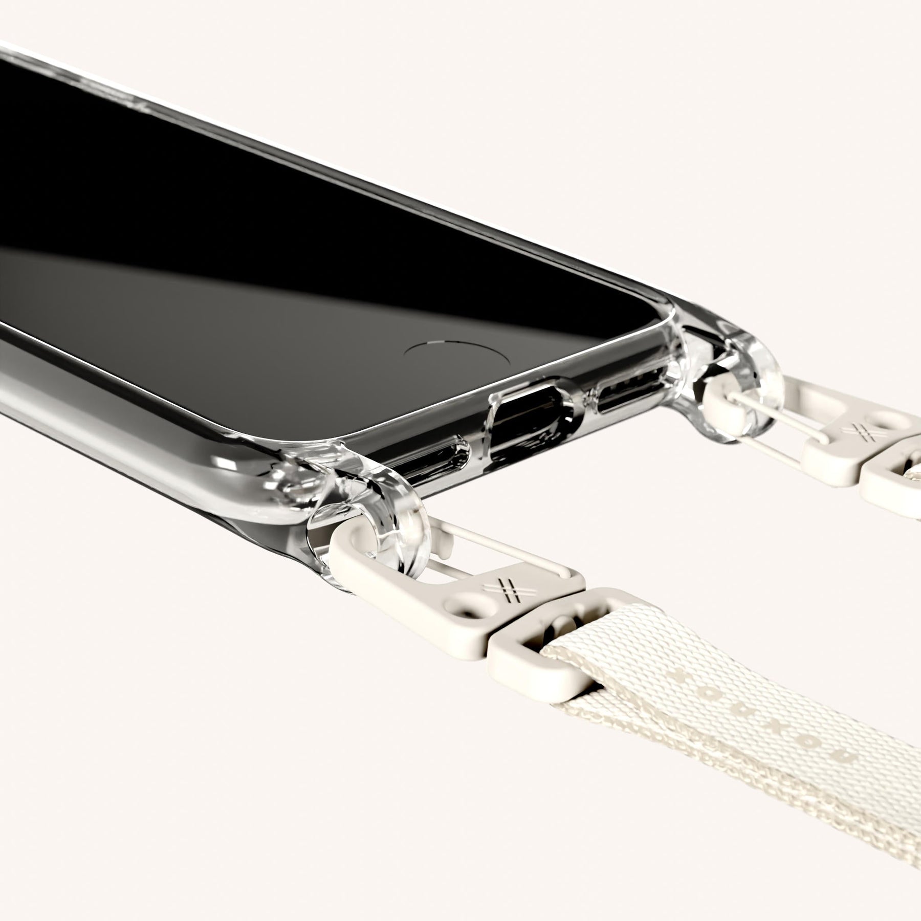 Handykette mit schmalem Gurt in Transparent + Kreideweiss