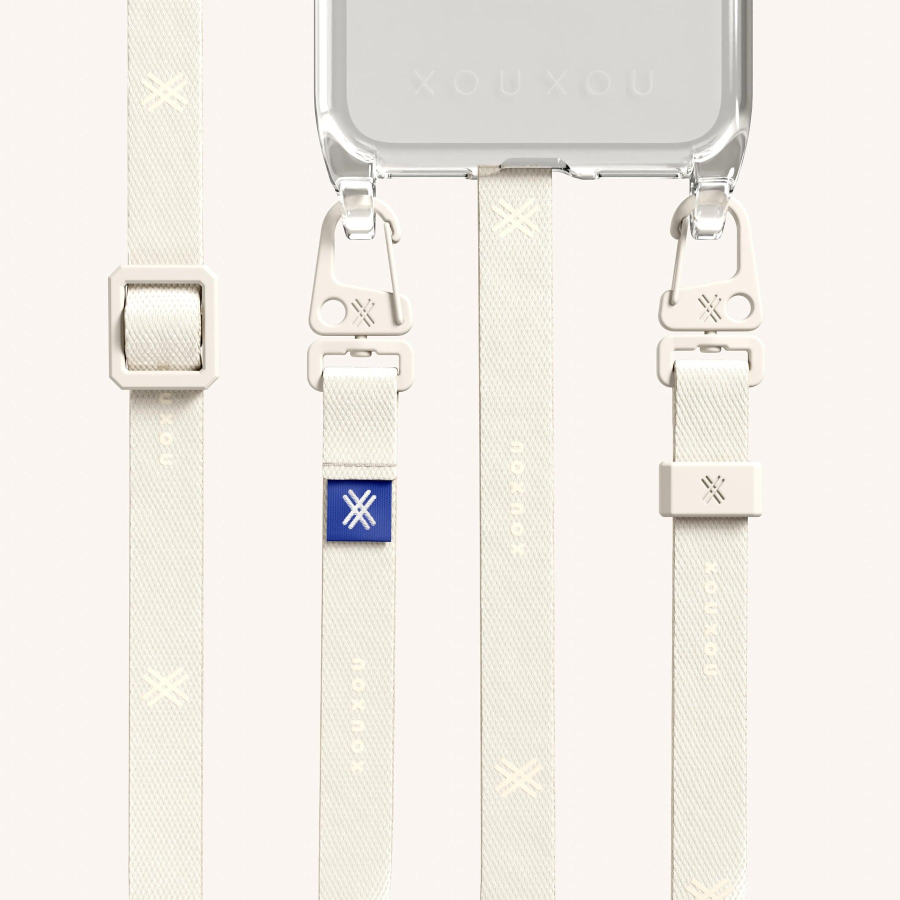 Handykette mit schmalem Gurt in Transparent + Kreideweiss