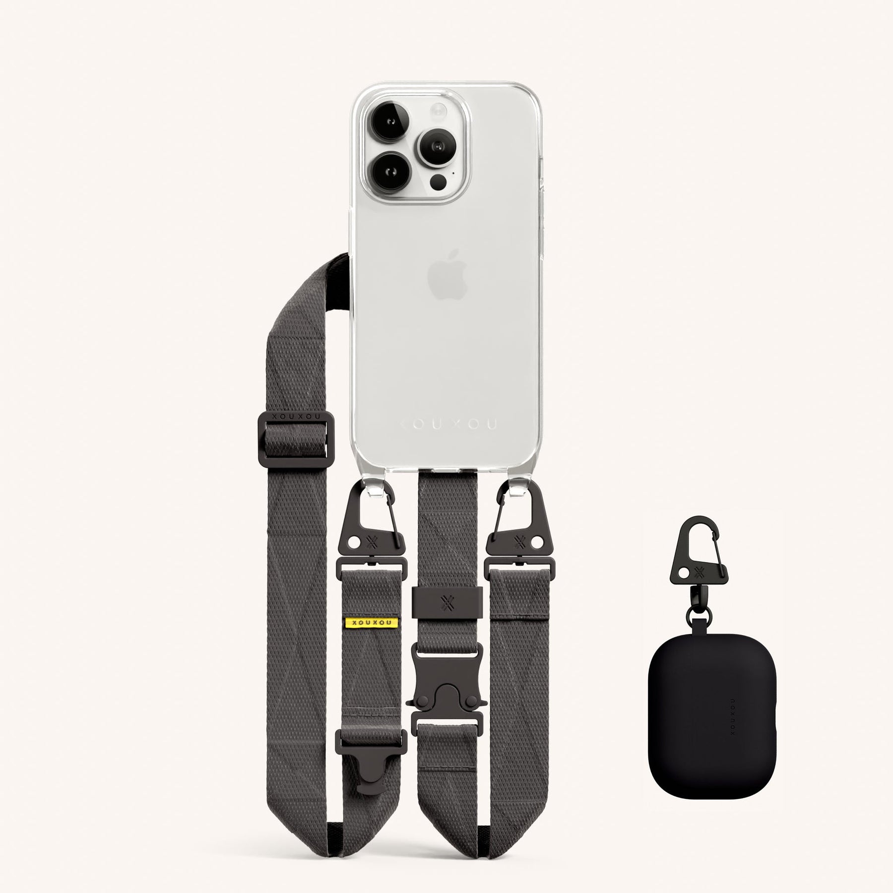 Phone Necklace with Lanyard in Clear + Ash & AirPods Case (Bundle)