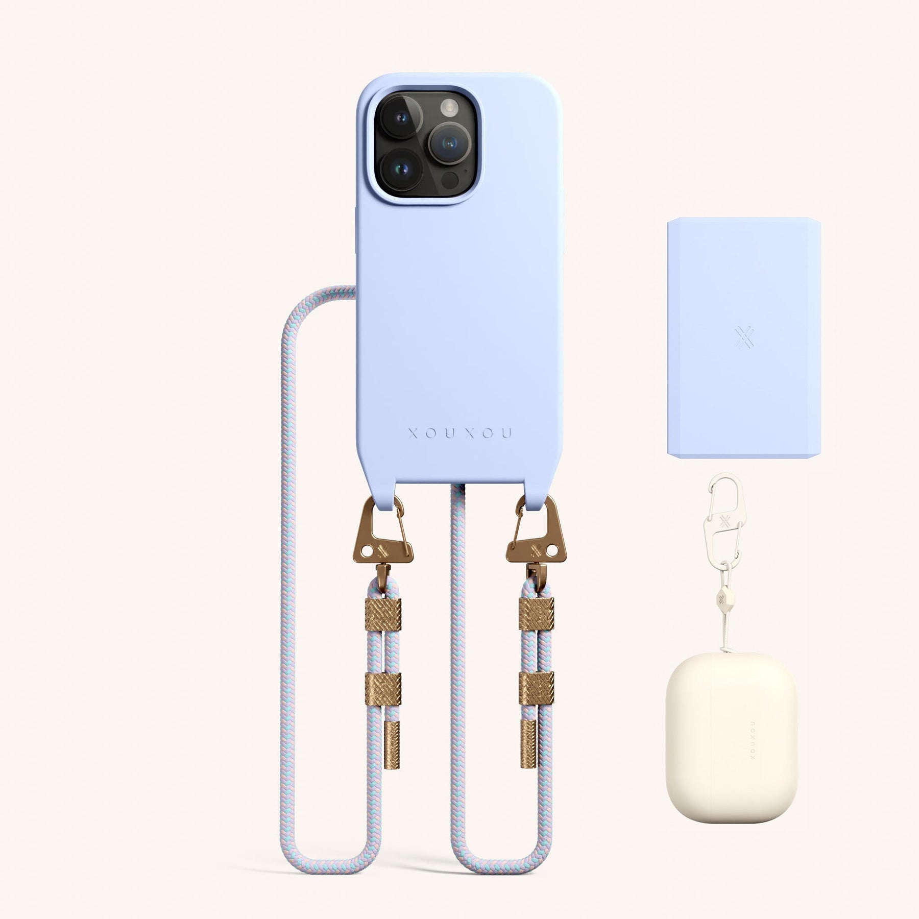 Phone Necklace with Carabiner Rope in Baby Blue & AirPods Case & Wallet (Bundle)