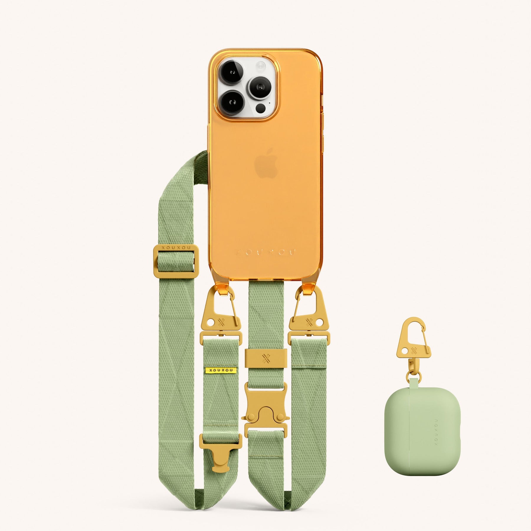 Phone Necklace with Lanyard in Mel Clear + Light Olive & AirPods Case (Bundle)