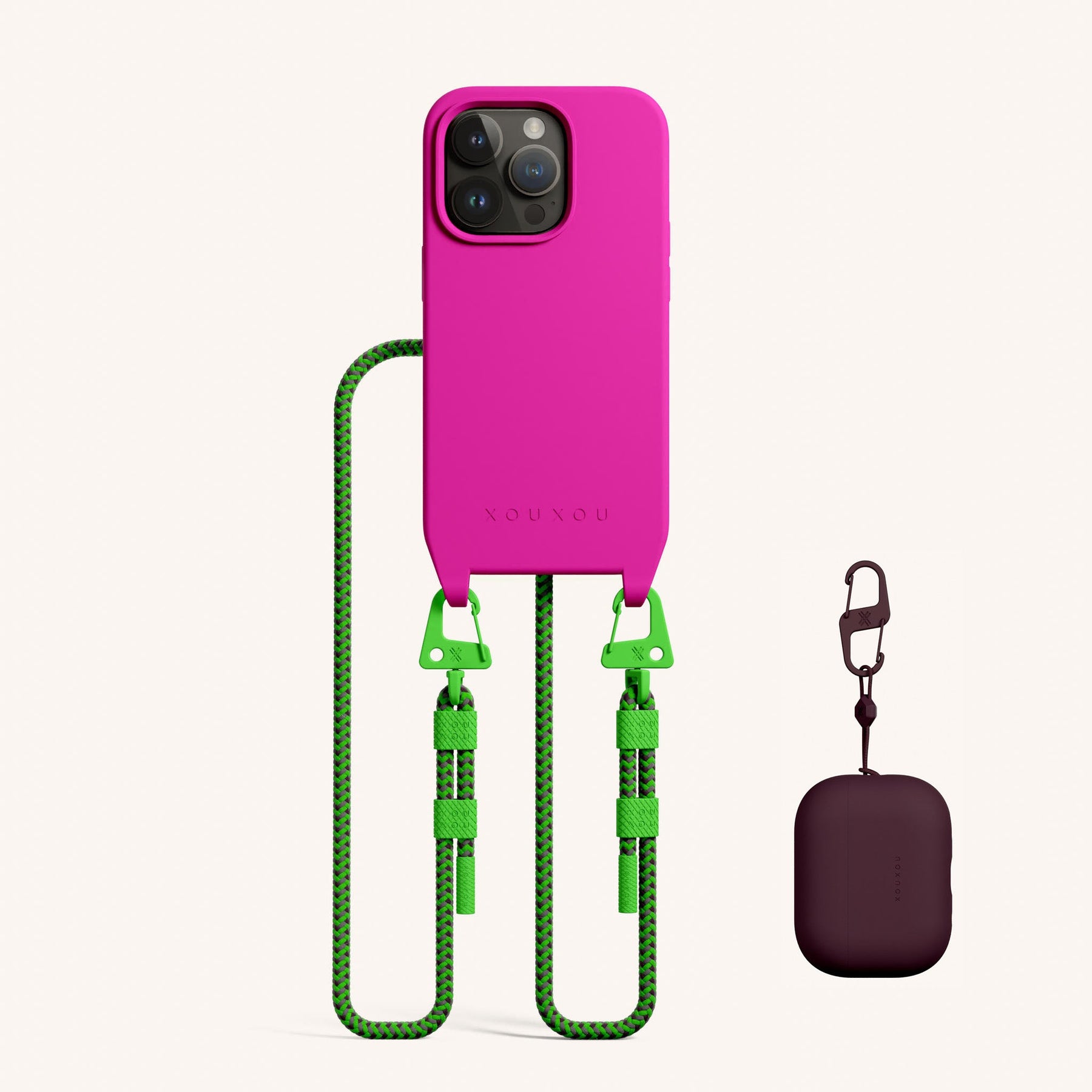 Phone Necklace with Carabiner Rope in Power Pink + Vibrant Acid & AirPods Case (Bundle)