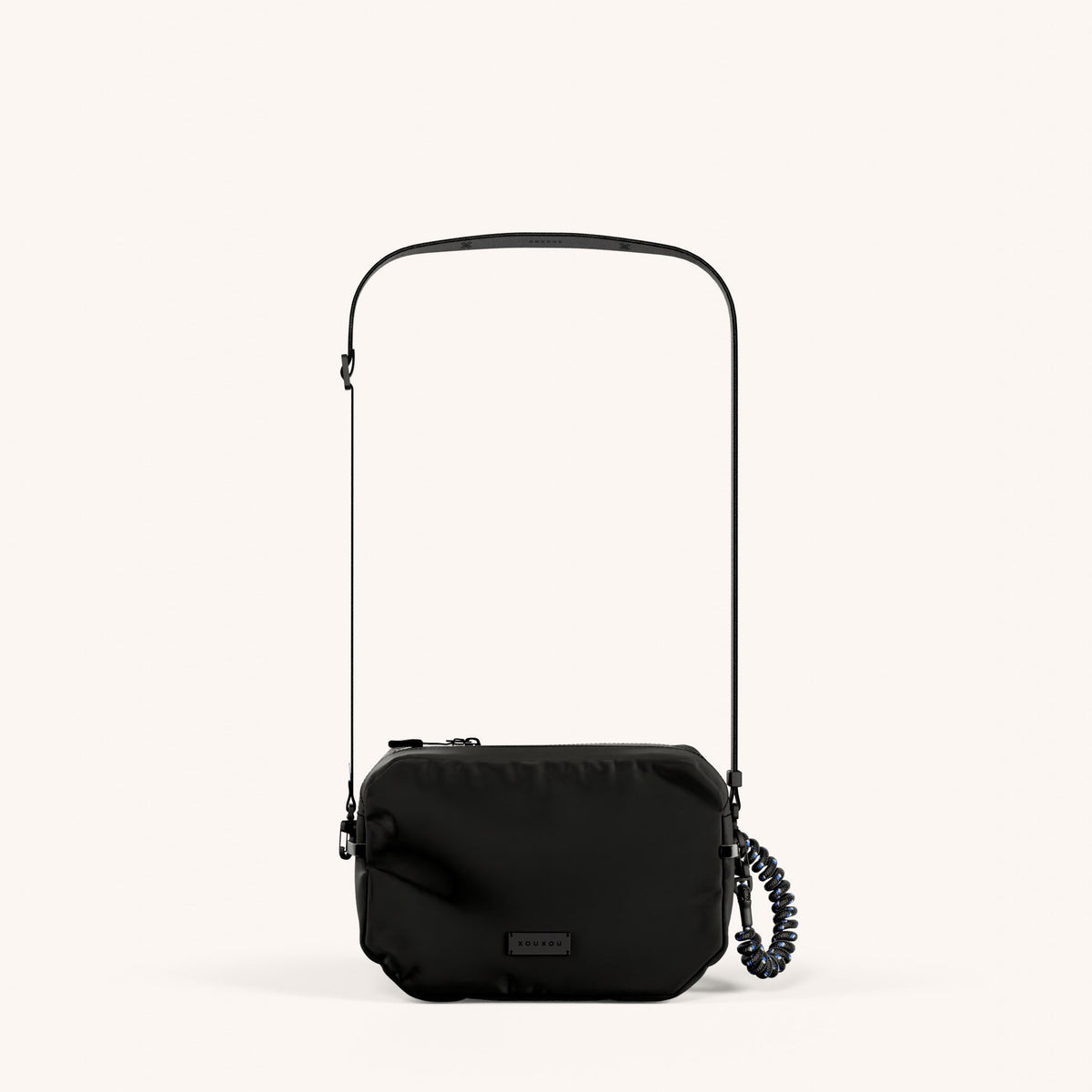 Crossbody Bag with Slim Lanyard in Black Total View | XOUXOU