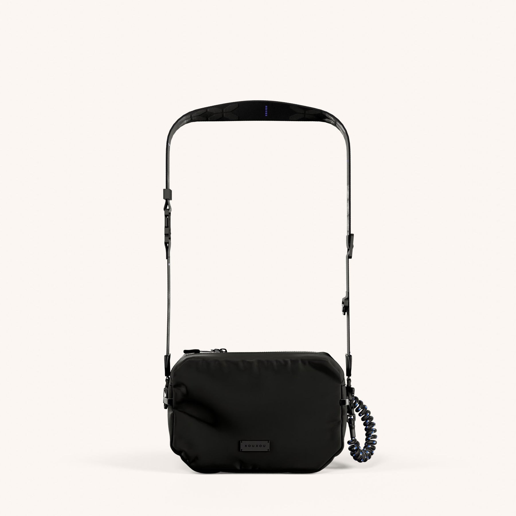 Crossbody Bag with Ultrawide Lanyard in Black Total View | XOUXOU