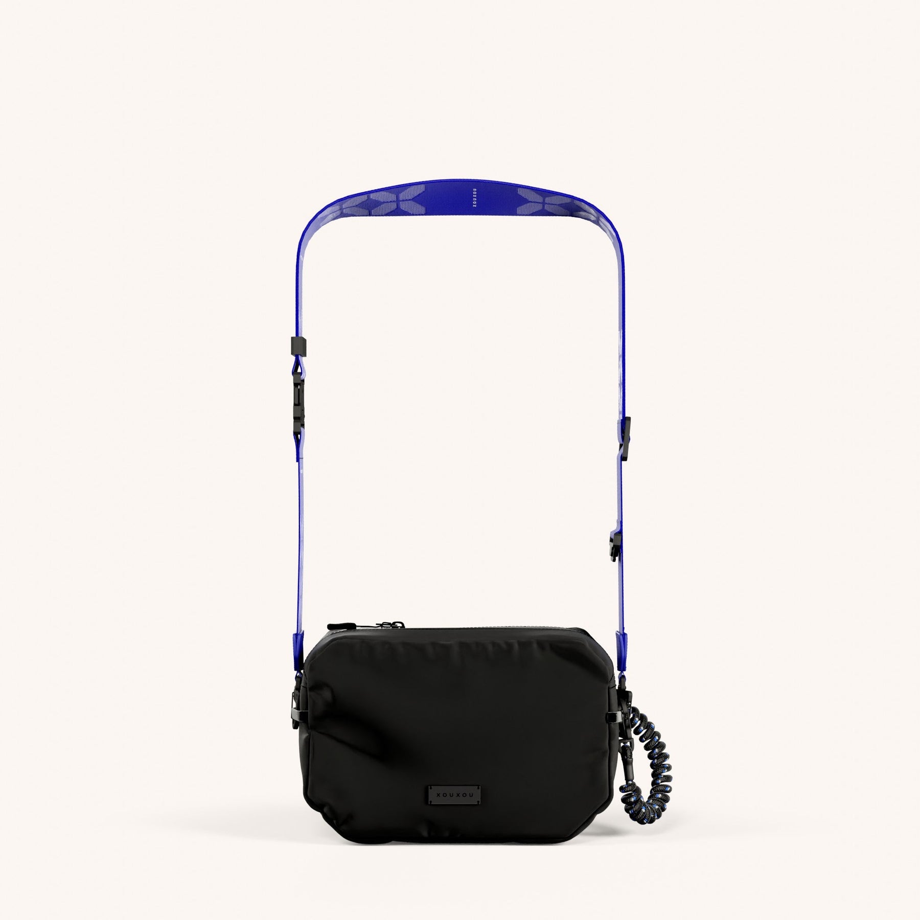 Crossbody Bag with Ultrawide Lanyard in Black + Blue Total View | XOUXOU