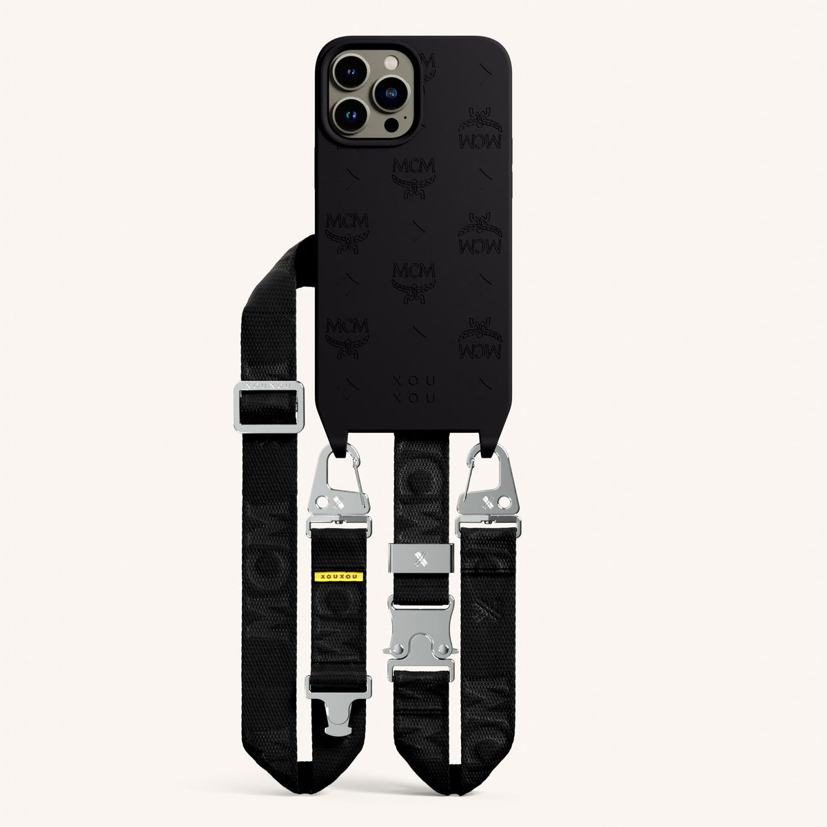 MCM x XOUXOU Phone Necklace for iPhone 13 Pro Max with MagSafe in Black Total View | XOUXOU #phone model_iphone 13 pro max