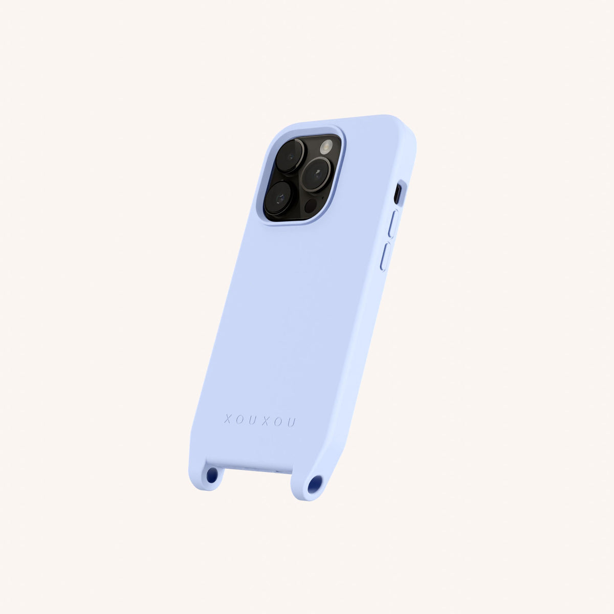 Phone Case with Eyelets for iPhone 14 Pro with MagSafe in Baby Blue Perspective View | XOUXOU #phone model_iphone 14 pro