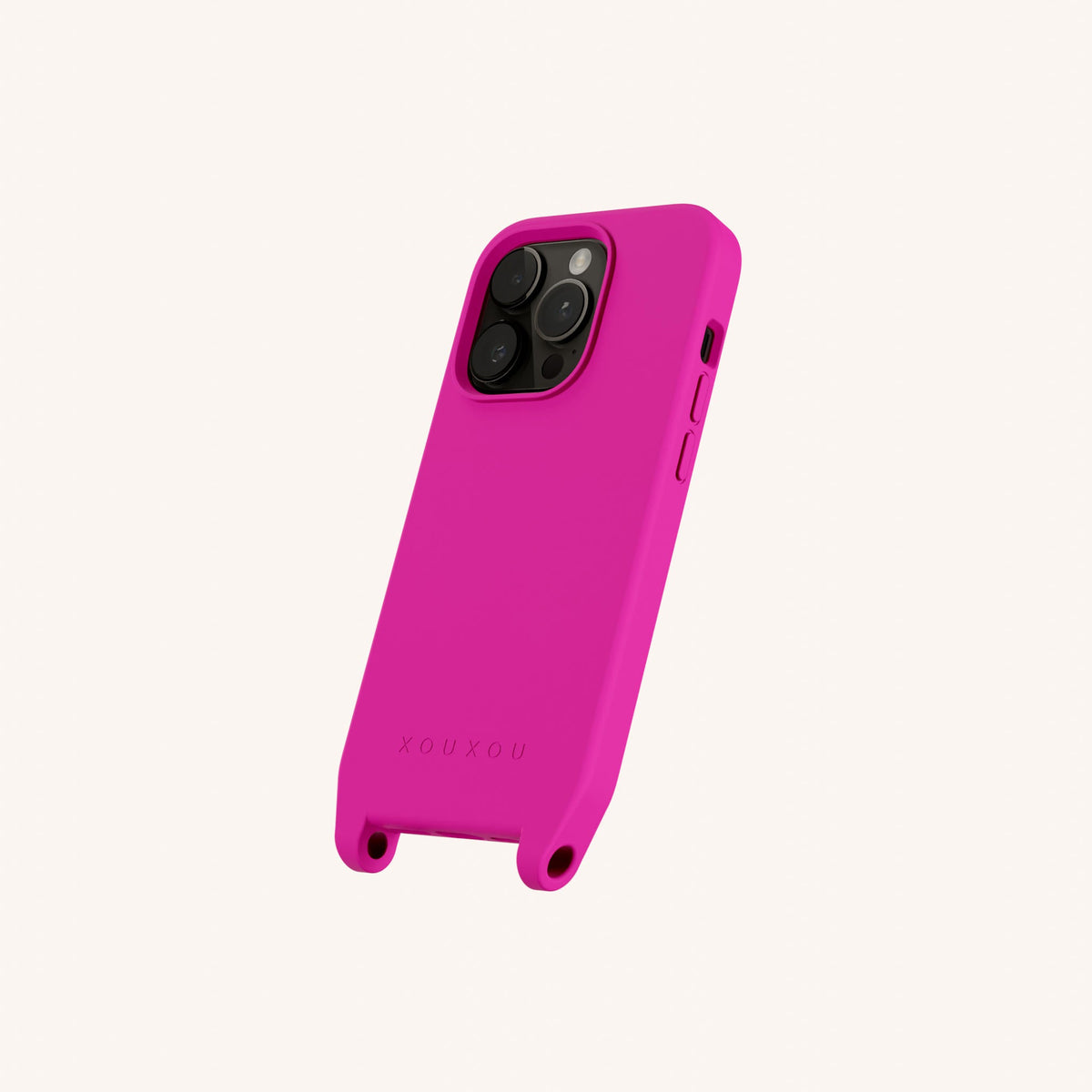 Phone Case with Eyelets for iPhone 14 Pro without MagSafe in Power Pink Perspective View | XOUXOU #phone model_iphone 14 pro