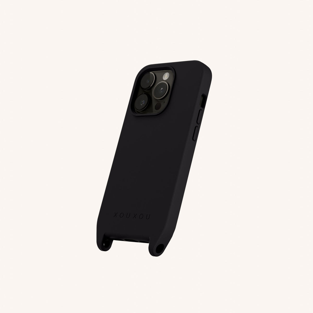 Phone Case with Eyelets for iPhone 15 Pro with MagSafe in Black Perspective View | XOUXOU #phone model_iphone 15 pro