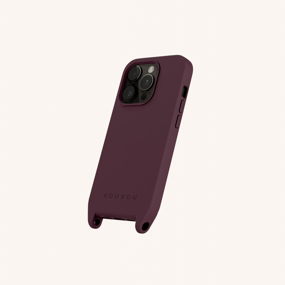 Phone Case with Eyelets for iPhone 15 Pro with MagSafe in Burgundy Perspective View | XOUXOU #phone model_iphone 15 pro