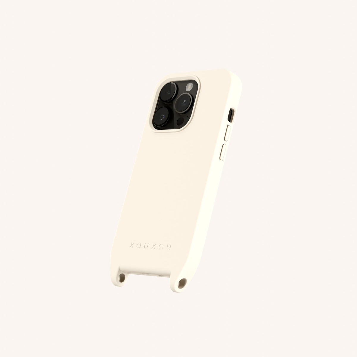 Phone Case with Eyelets for iPhone 15 Pro without MagSafe in Chalk Perspective View | XOUXOU #phone model_iphone 15 pro