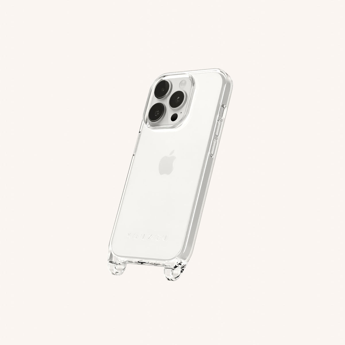 Phone Case with Eyelets for iPhone 15 Pro without MagSafe in Clear Perspective View | XOUXOU #phone model_iphone 15 pro