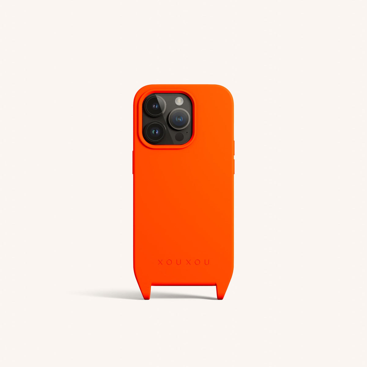 Phone Case with Eyelets for iPhone 15 Pro without MagSafe in Neon Orange Total View | XOUXOU #phone model_iphone 15 pro