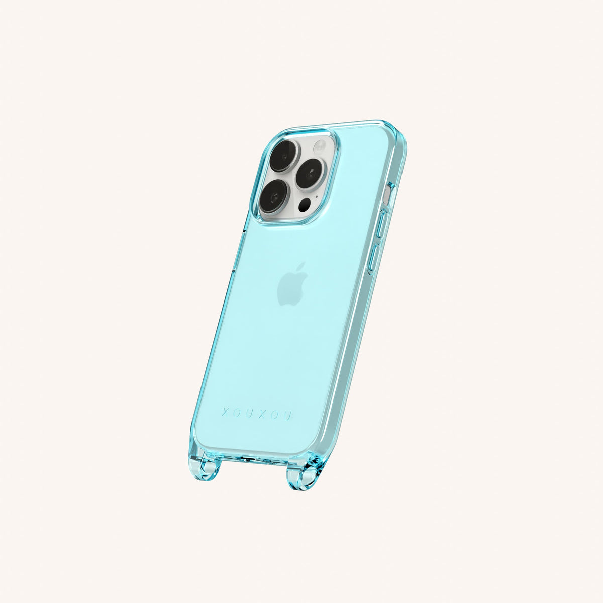 Phone Case with Eyelets for iPhone 15 Pro without MagSafe in Pool Clear Perspective View | XOUXOU #phone model_iphone 15 pro
