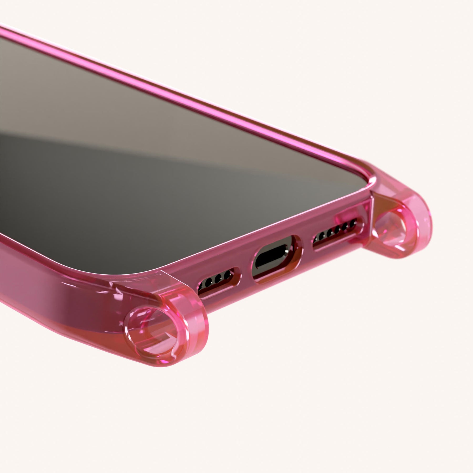 Coque téléphone avec œillets d'attache en Cyber Pink Clear