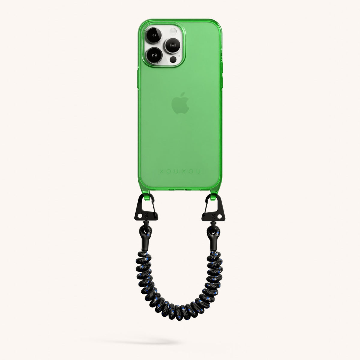Phone Case with Spiral Rope for iPhone 14 Pro Max without MagSafe in Neon Green Clear + Black Total View | XOUXOU #phone model_iphone 14 pro max