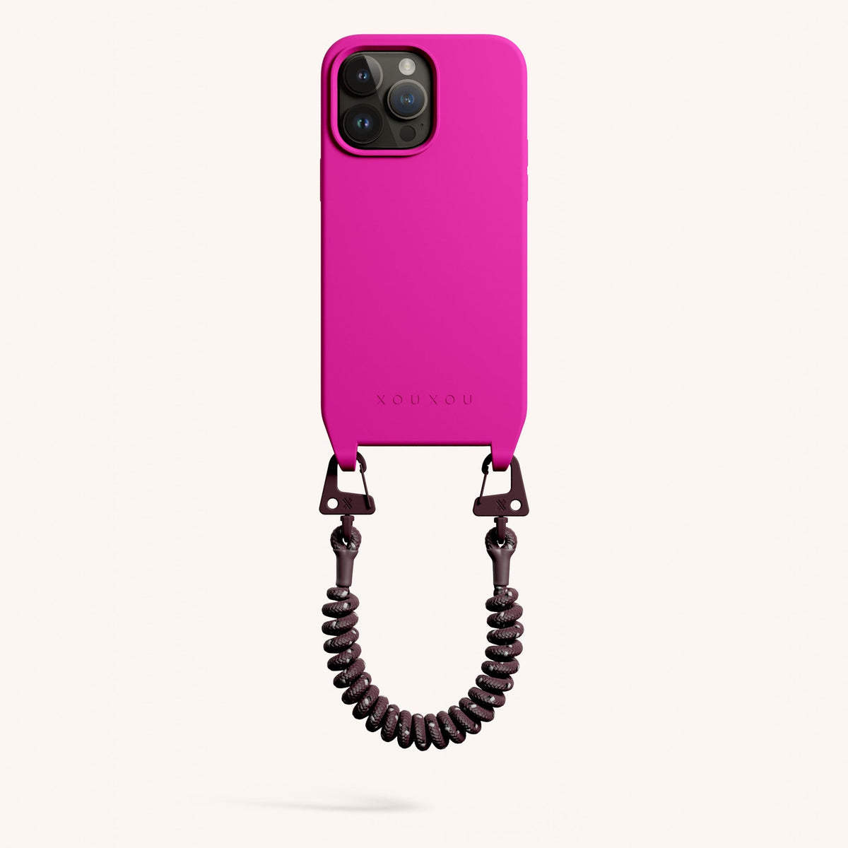 Phone Case with Spiral Rope for iPhone 14 Pro Max without MagSafe in Power Pink + Burgundy Total View | XOUXOU #phone model_iphone 14 pro max