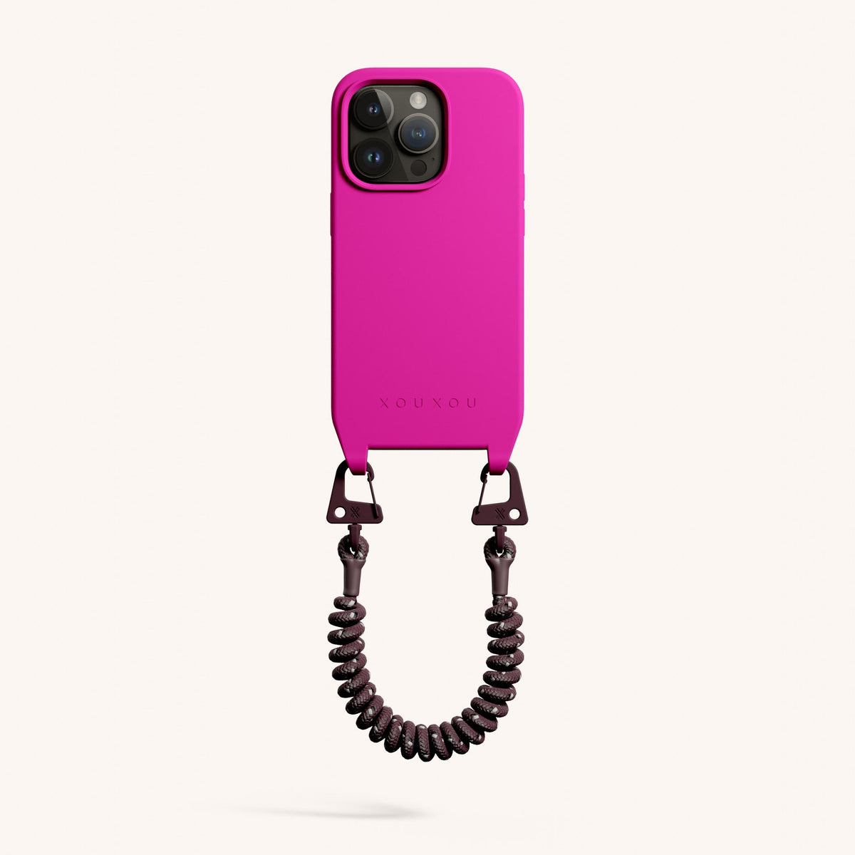 Phone Case with Spiral Rope for iPhone 14 Pro without MagSafe in Power Pink + Burgundy Total View | XOUXOU #phone model_iphone 14 pro