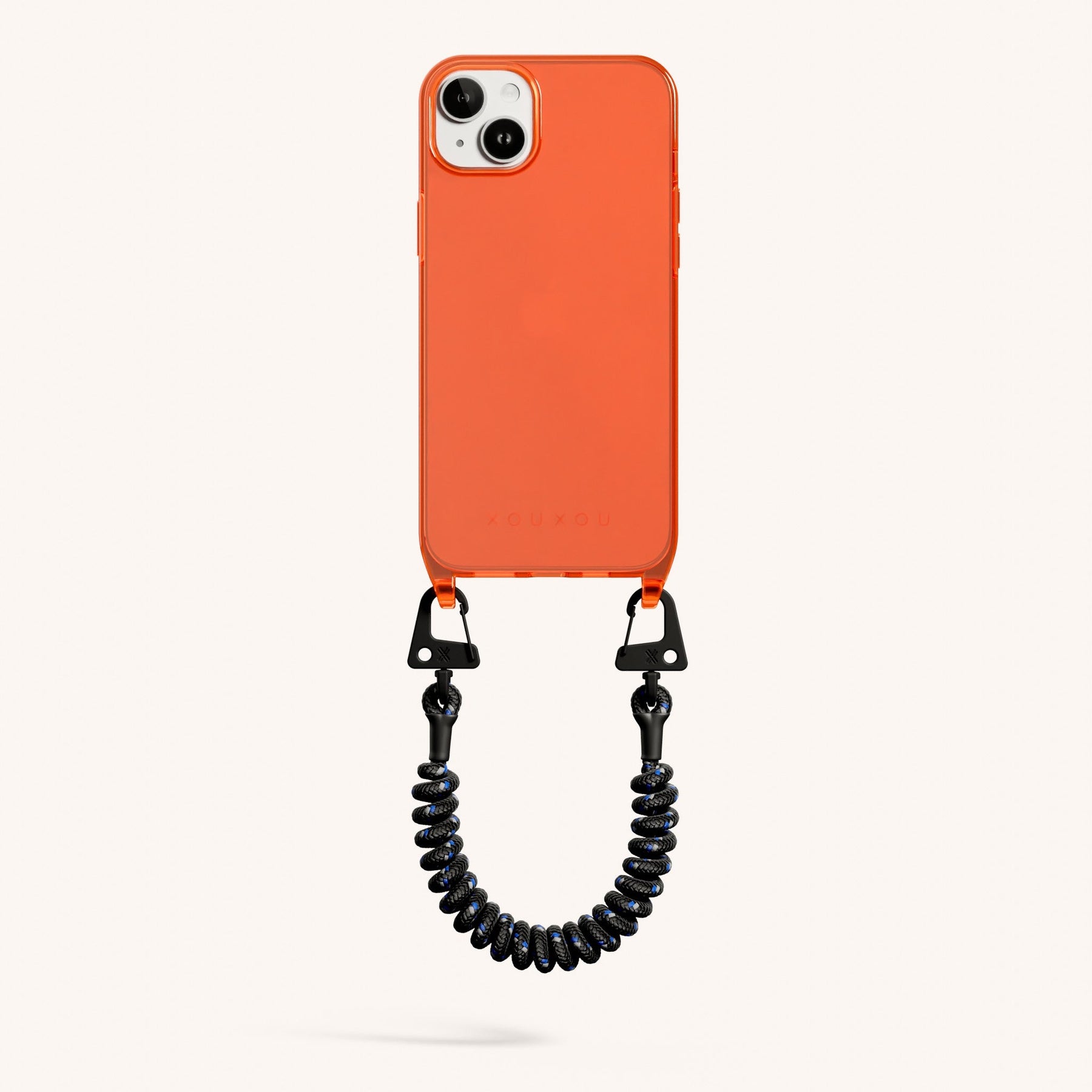 Phone Case with Spiral Rope in Neon Orange Clear + Black