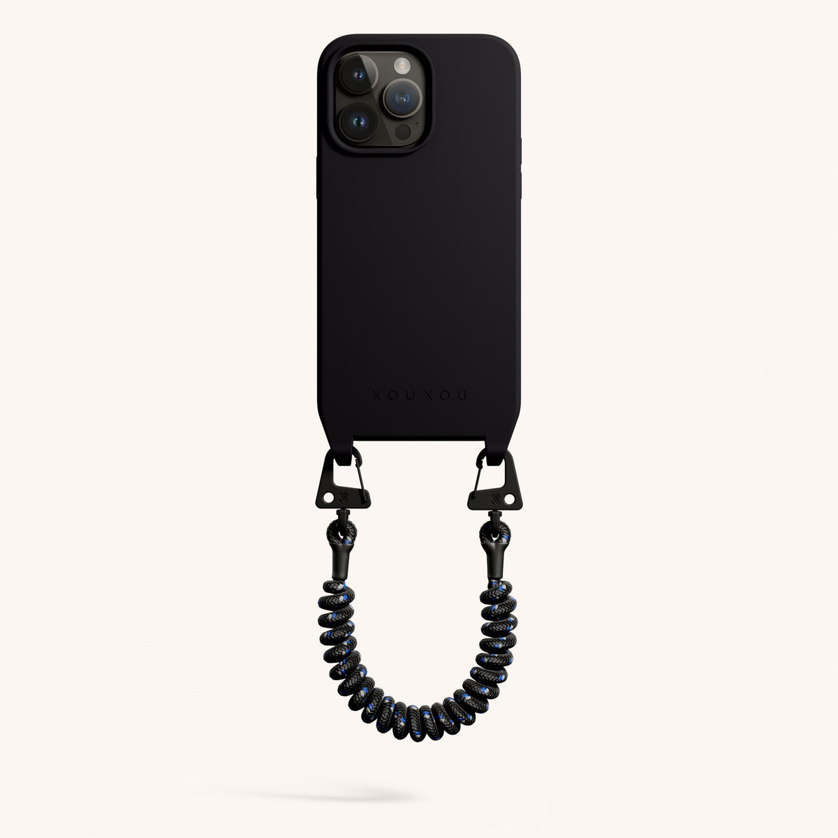 Phone Case with Spiral Rope for iPhone 15 Pro Max without MagSafe in Black Total View | XOUXOU #phone model_iphone 15 pro max