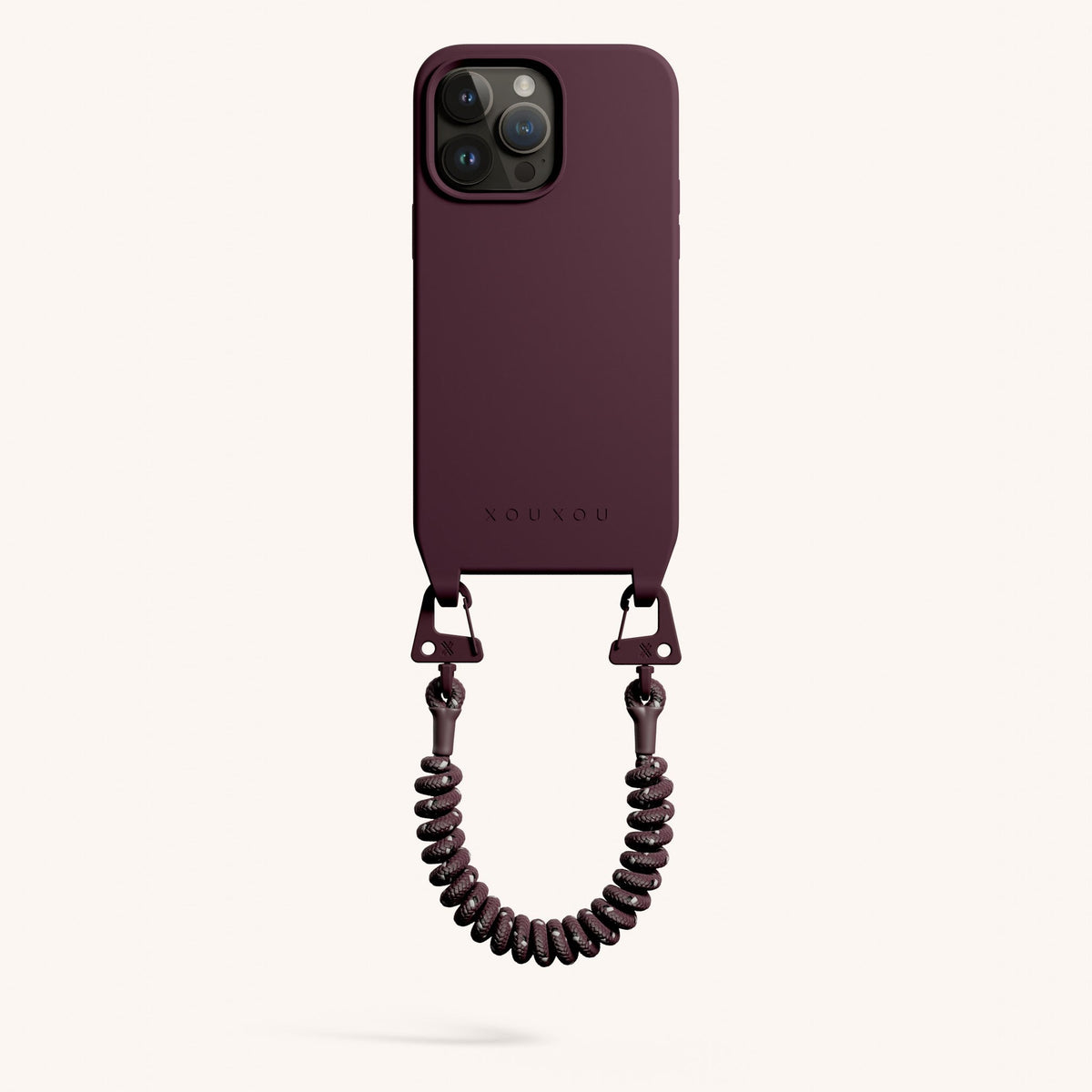 Phone Case with Spiral Rope for iPhone 15 Pro Max without MagSafe in Burgundy Total View | XOUXOU #phone model_iphone 15 pro max